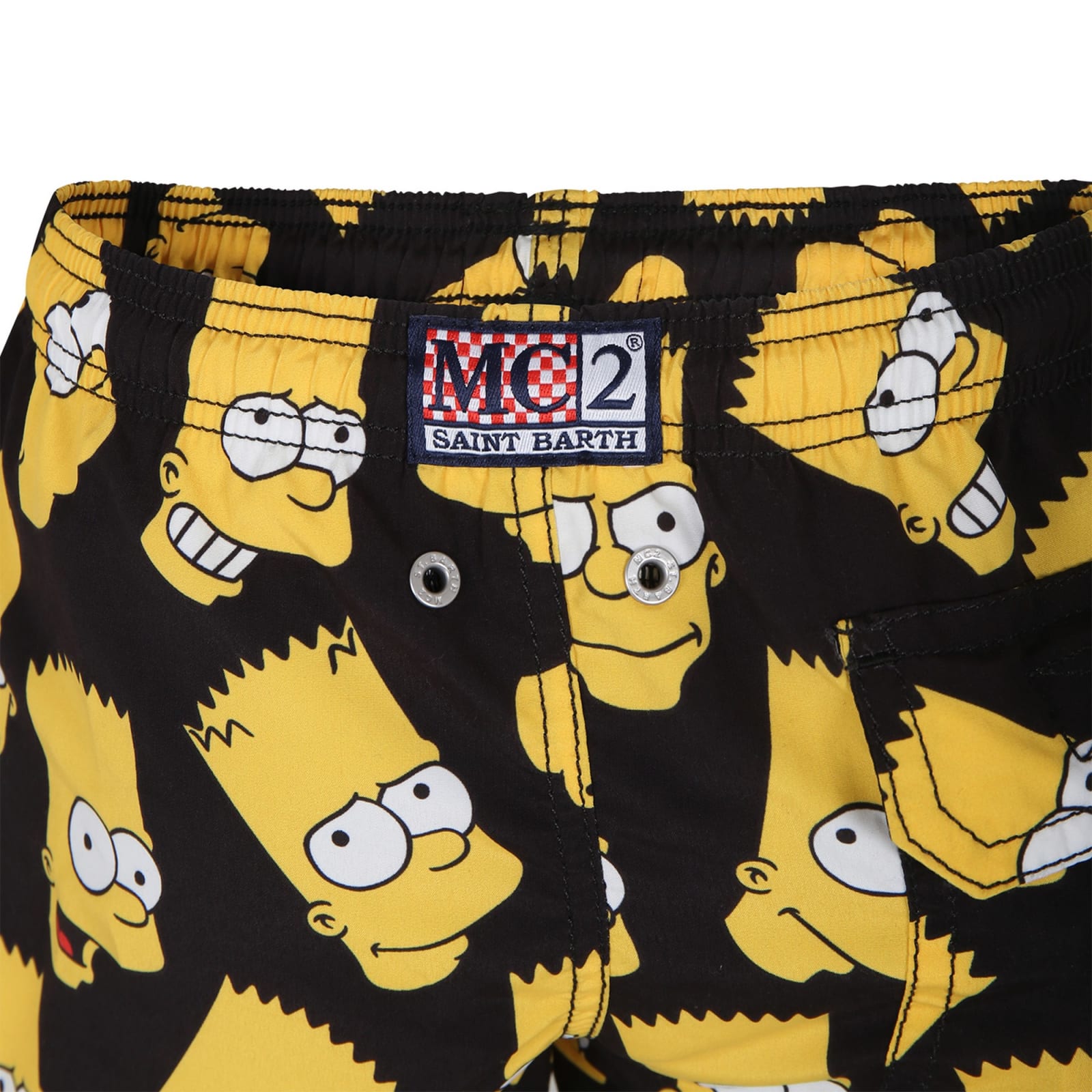 Shop Mc2 Saint Barth Black Swim Shorts For Boy With Bart Simpson Print And Logo