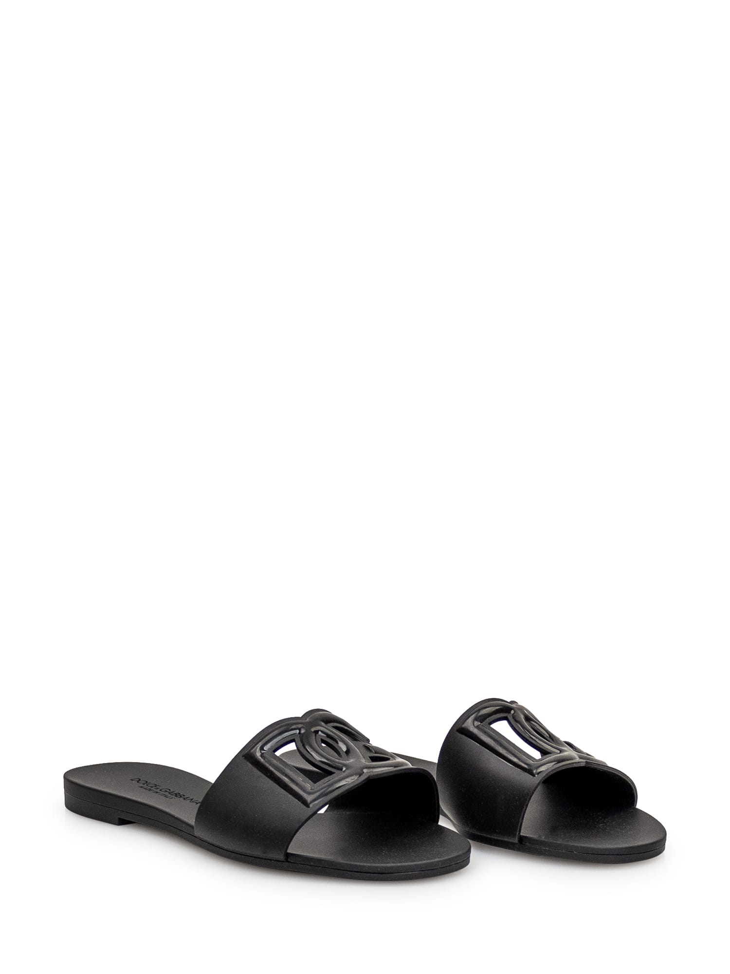 Dolce & Gabbana Black Flats With Cut-out Band And Dg Logo In Soft Rubber Woman In Nero