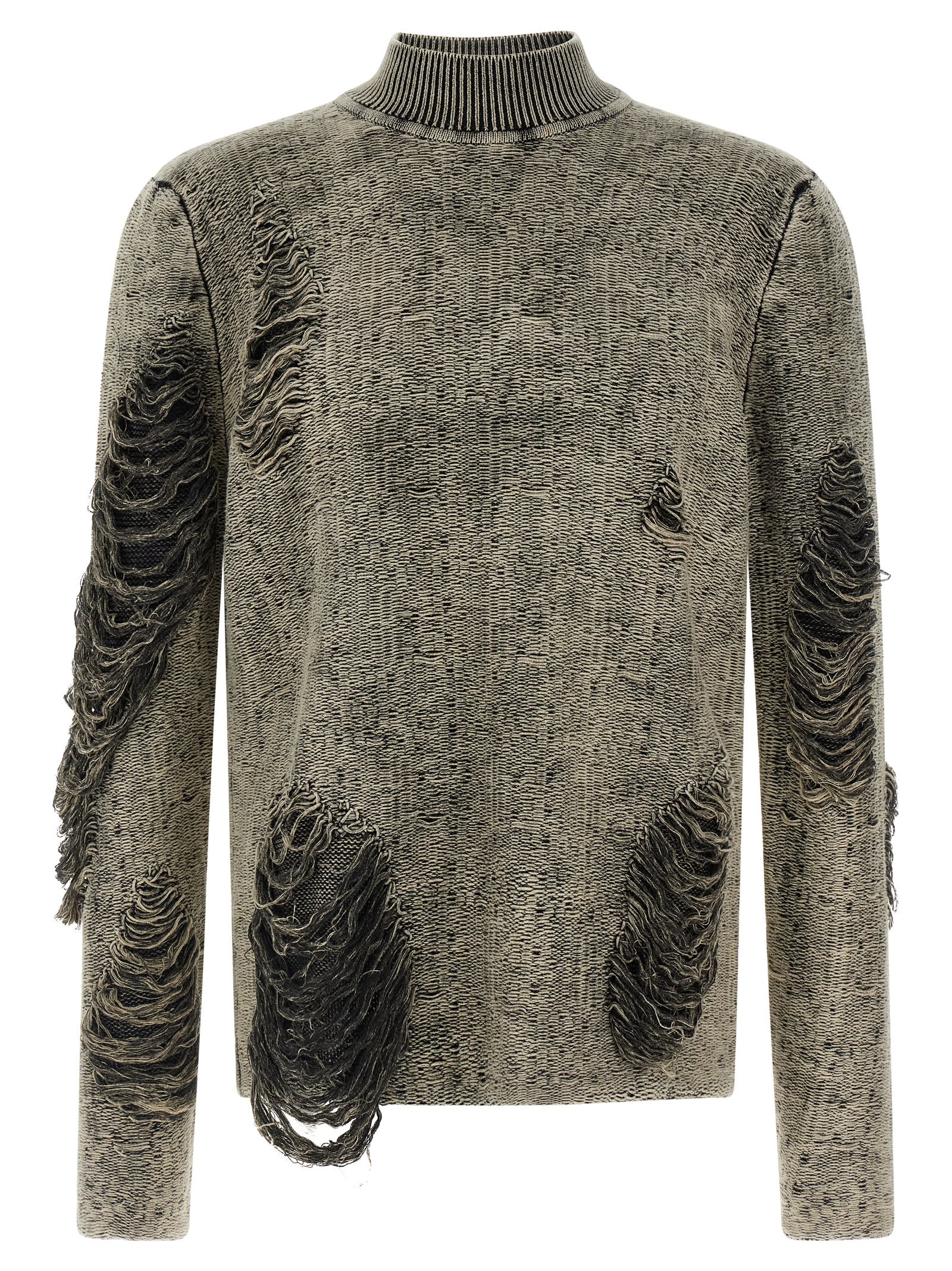 Diesel Textured Long Sleeve Sweater With Ribbed Collar In Green