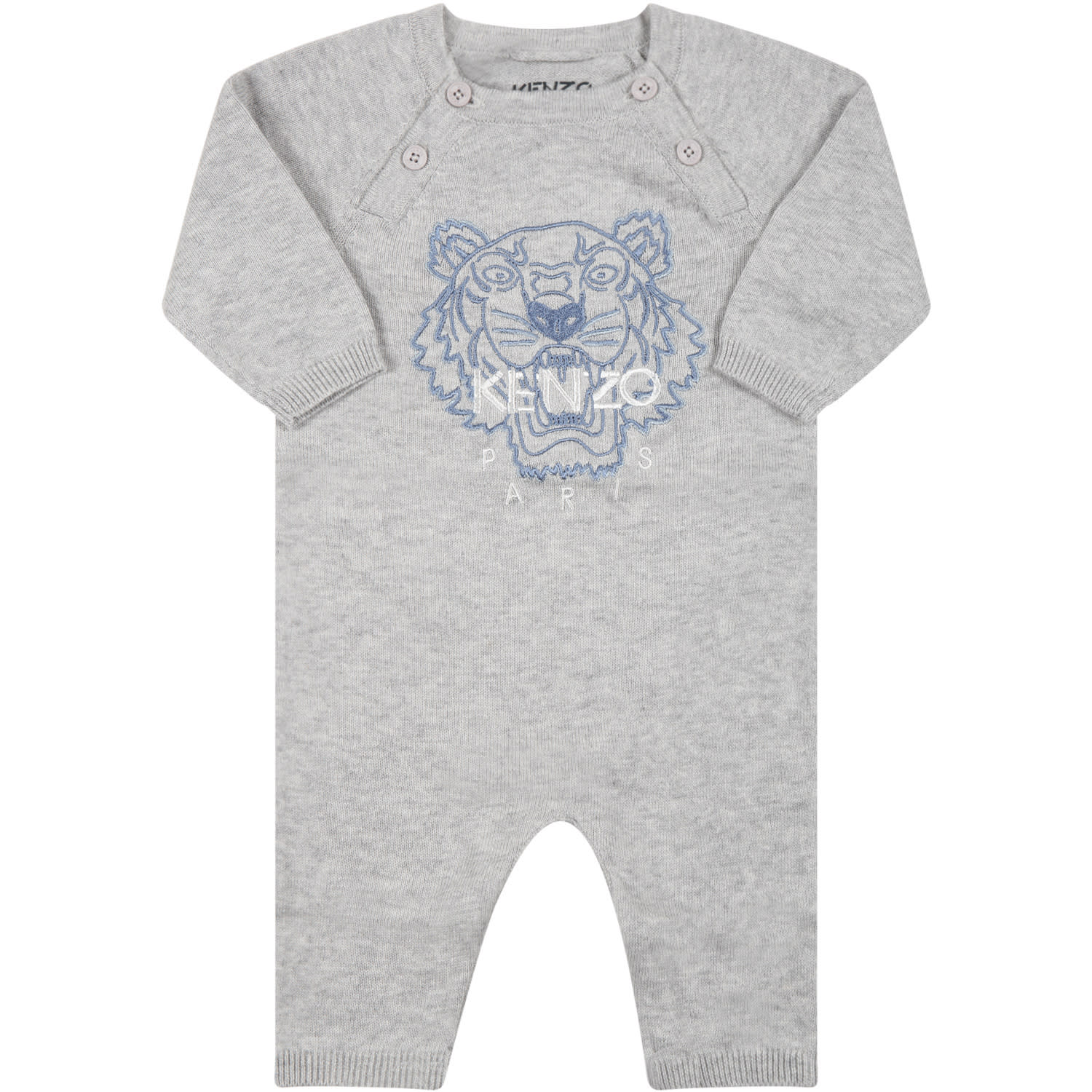 Kenzo Kids Grey Babygrow For Baby Boy With Tiger