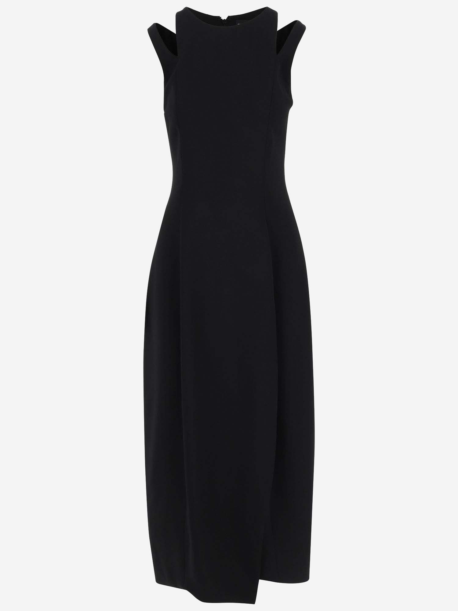 Shop Giorgio Armani Strech Viscose Blend Longuette Dress In Black Beauty