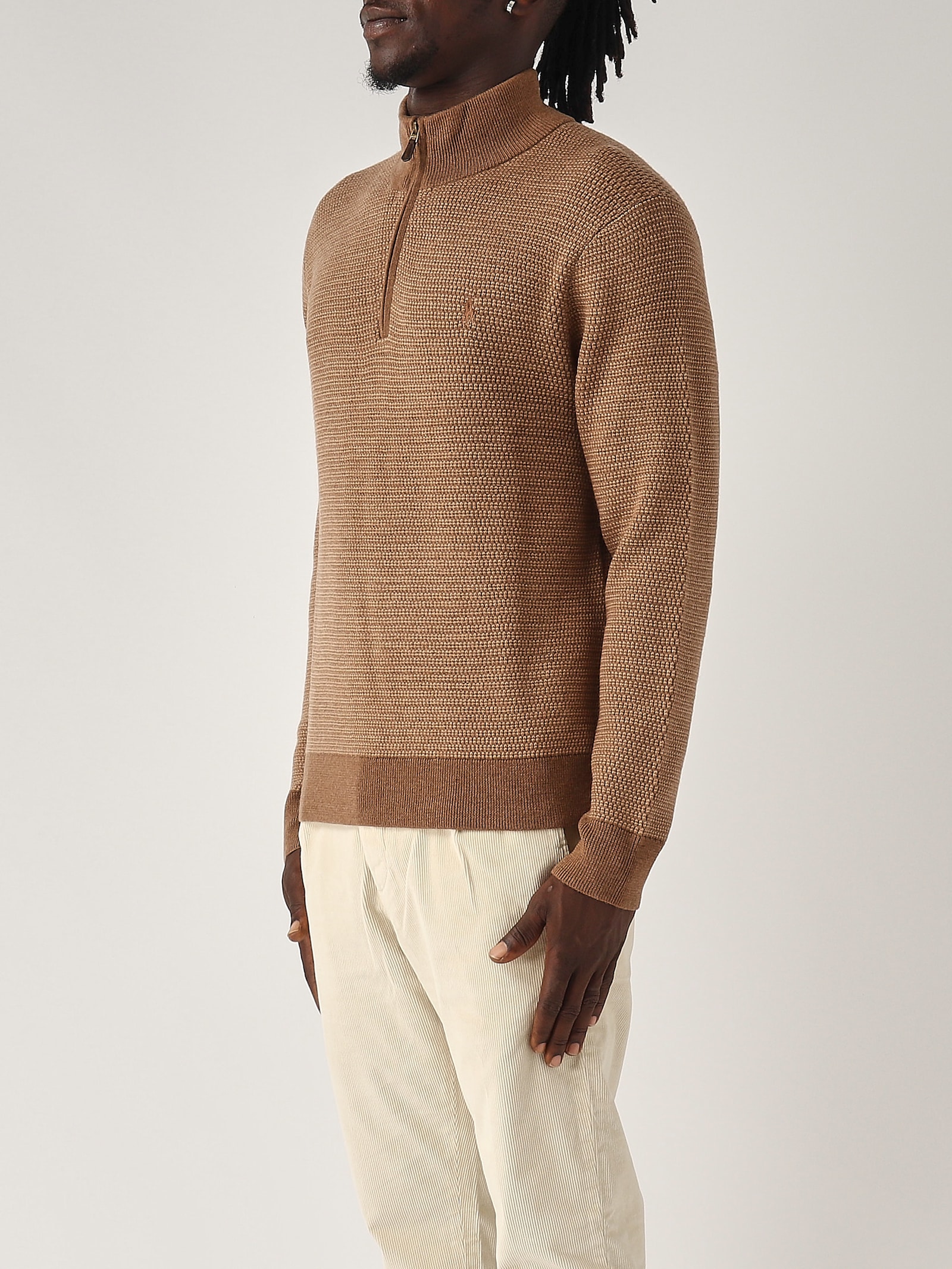 Shop Polo Ralph Lauren Maglia Mezza Zip Uomo Lana Armaturata Sweater In Cammello