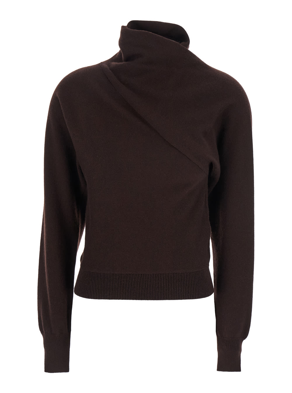 Tom Ford Brown Sweater With High Neck In Cashmere And Cotton Blend Woman In Brown