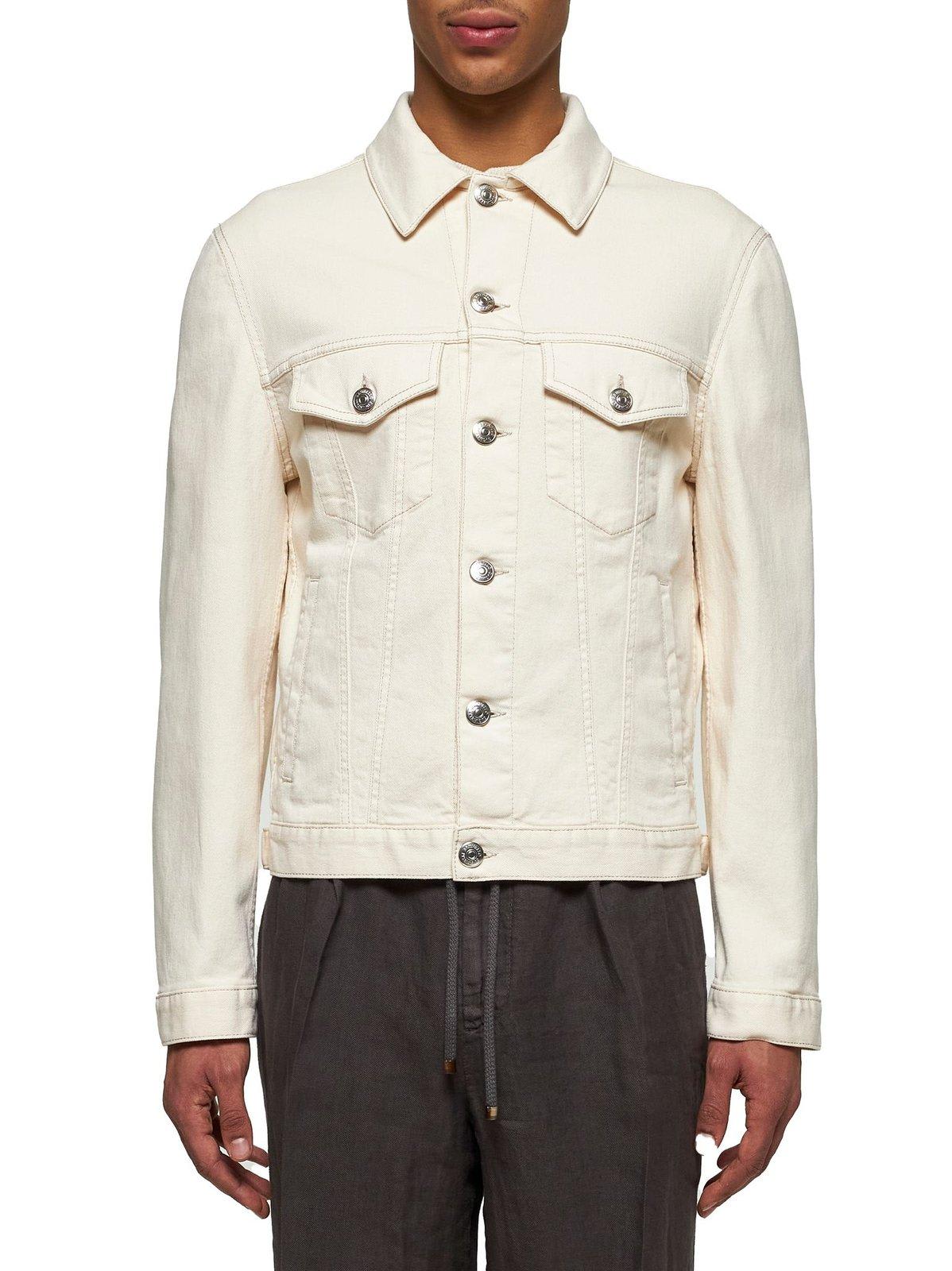 Brunello Cucinelli Classic White Denim Jacket For Men In Beige