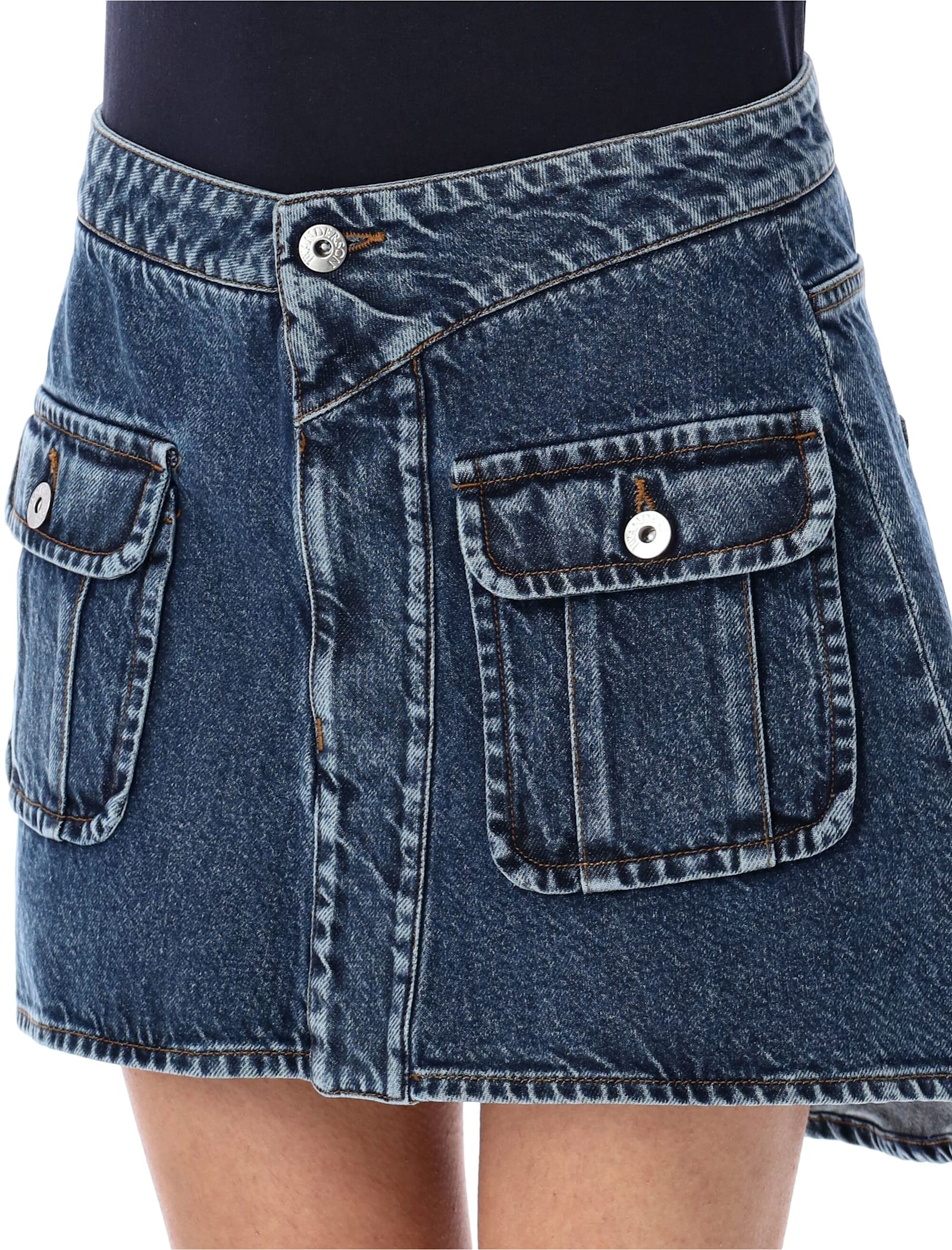 Jw Anderson Blue Curved Patch Pocket Denim Miniskirt In Mid Blue