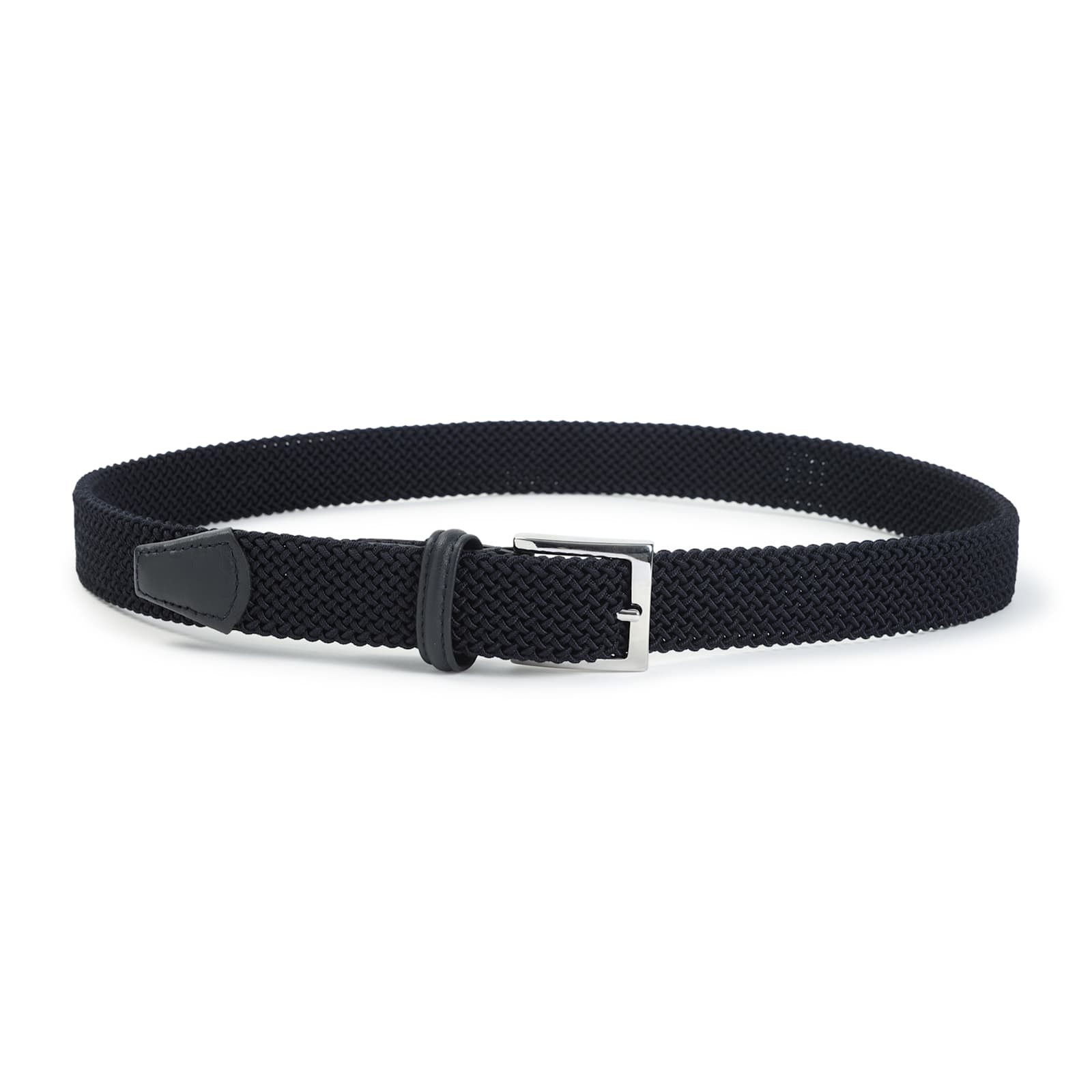 Kiton Adjustable Braided Leather Belt With Silver Buckle In Black