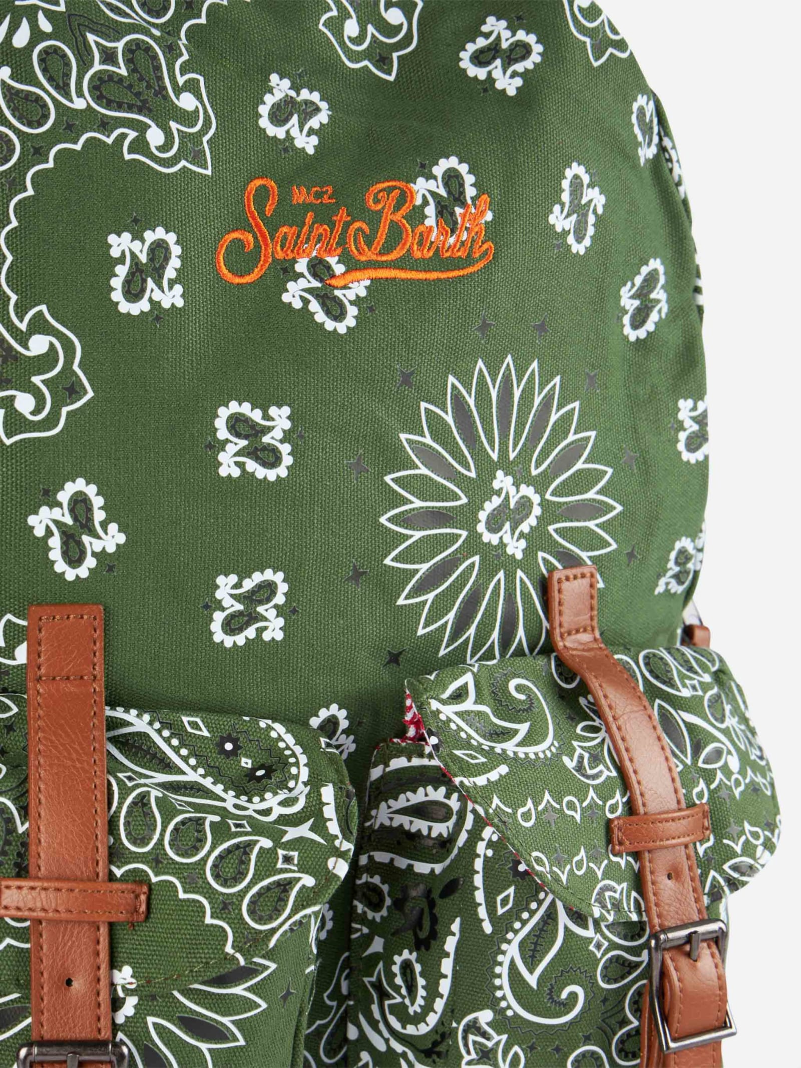 Mc2 Saint Barth Canvas Backpack Cody With Green Bandanna Print