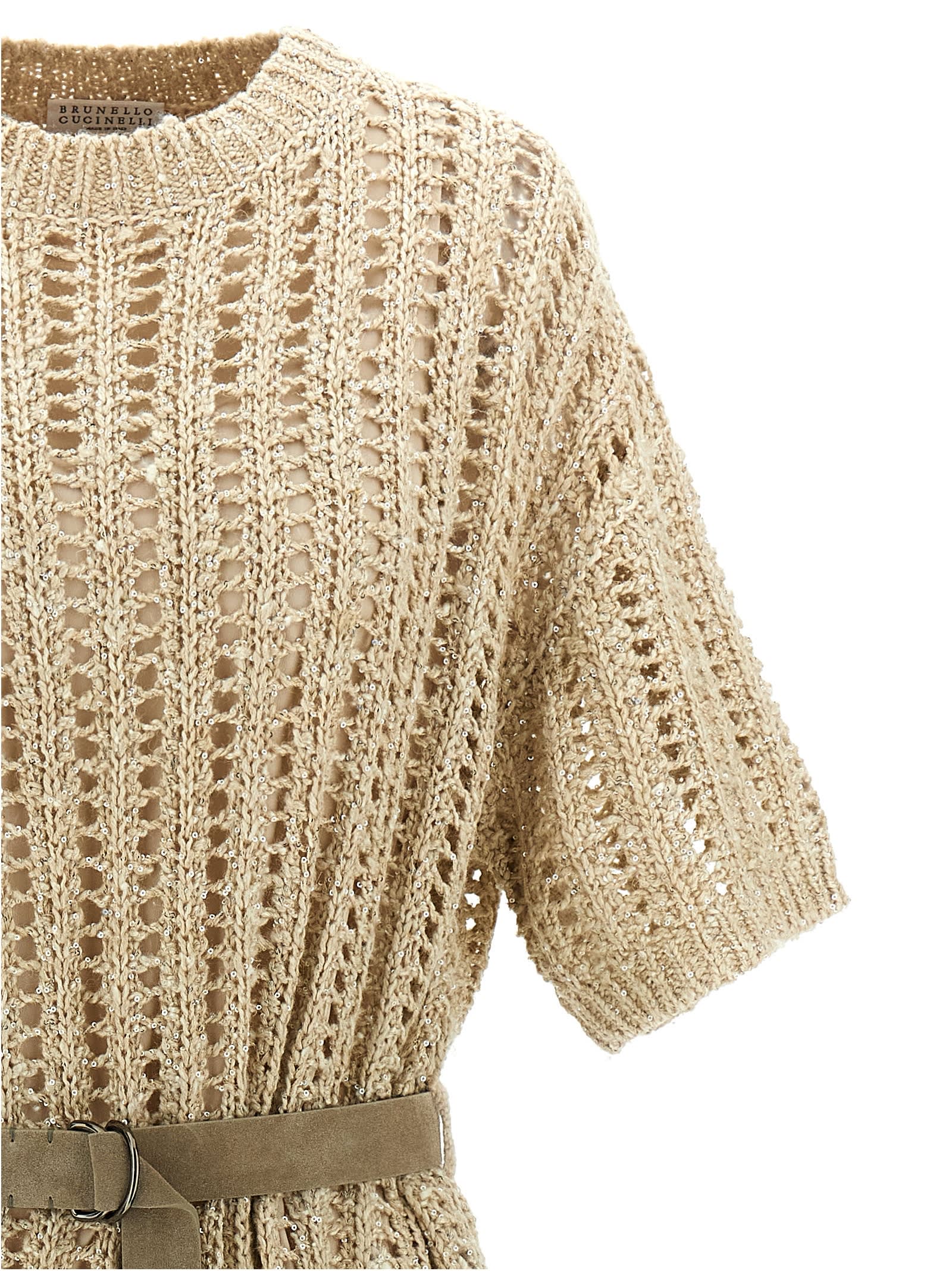 Brunello Cucinelli Beige Dazzling Dress In Beige