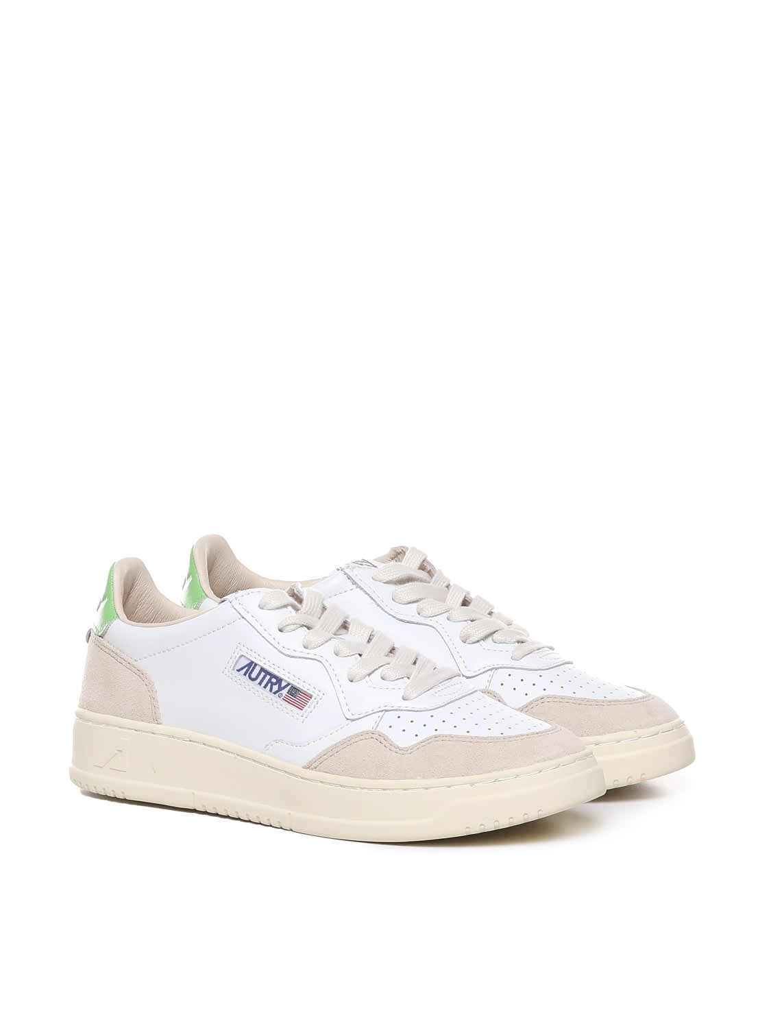 Shop Autry Sneakers Medalist Basse In Pelle E Camoscio In White, Green