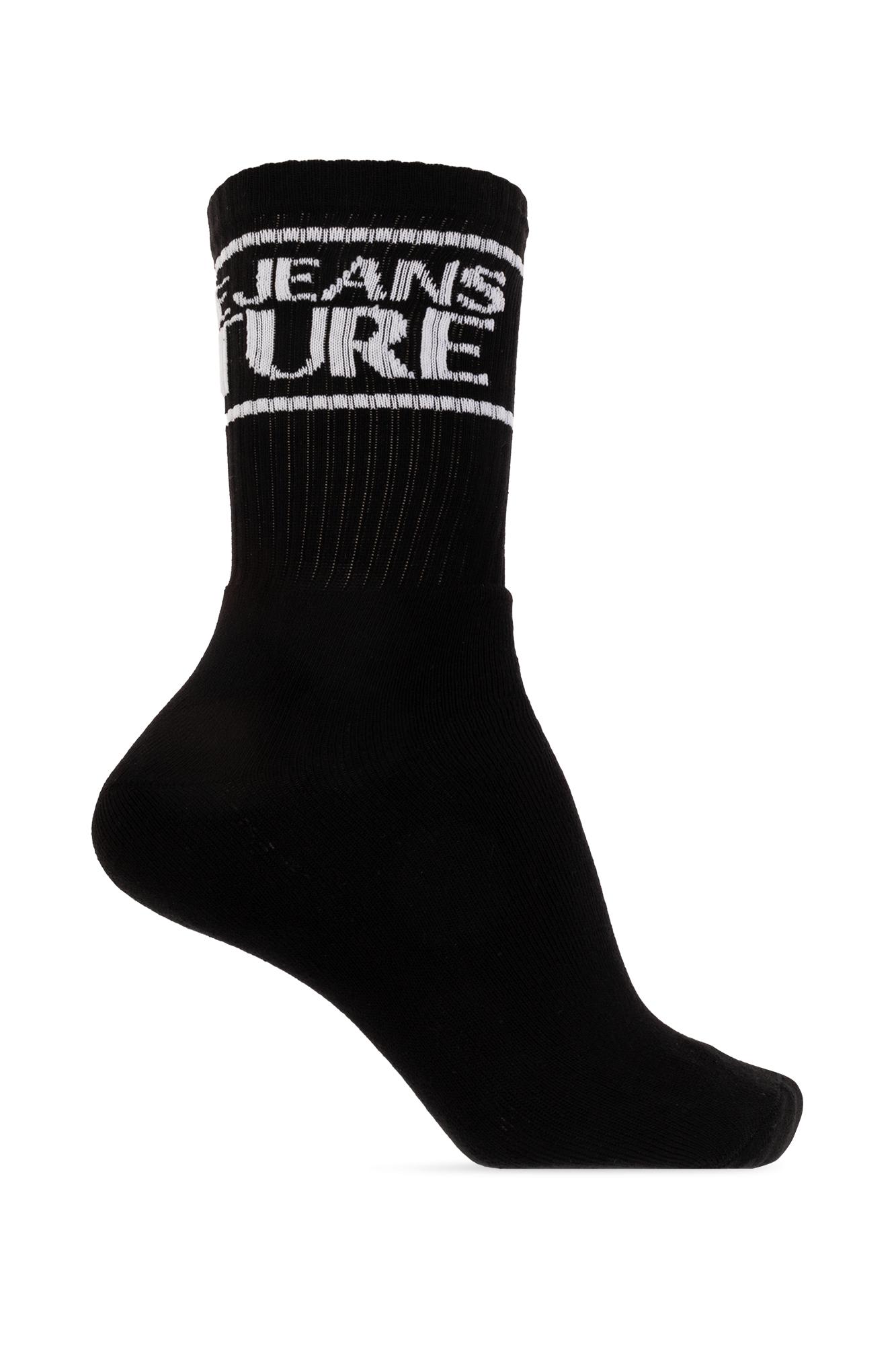 Shop Versace Jeans Couture Socks With Logo In Black