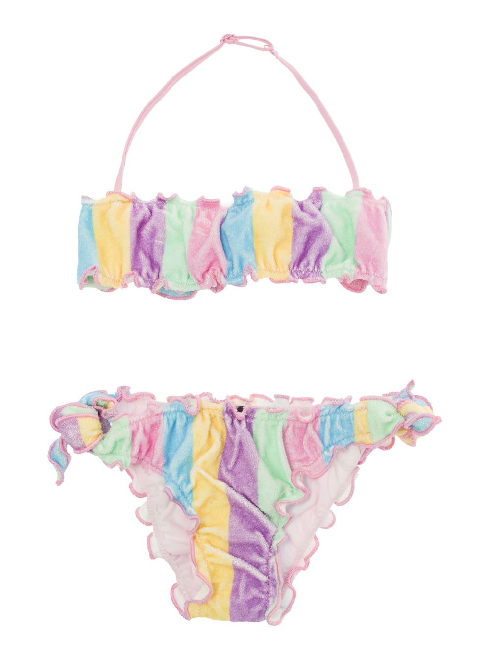 Mc2 Saint Barth Kids' Emy Multicolor Two Piece Bikini With Stripe Motif In Stretch Cotton Blend Girl