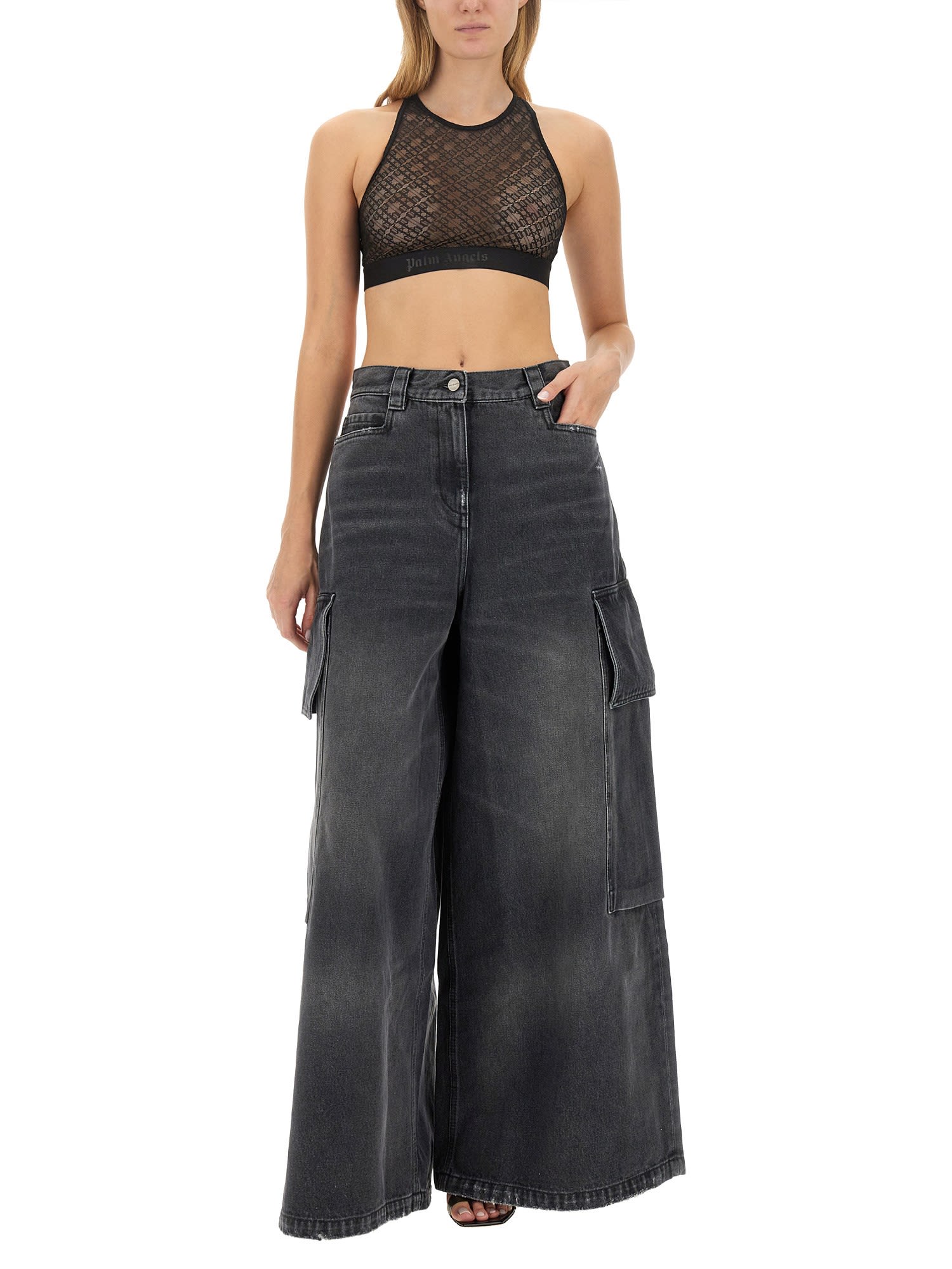 Shop Palm Angels Wide Parachute Jeans