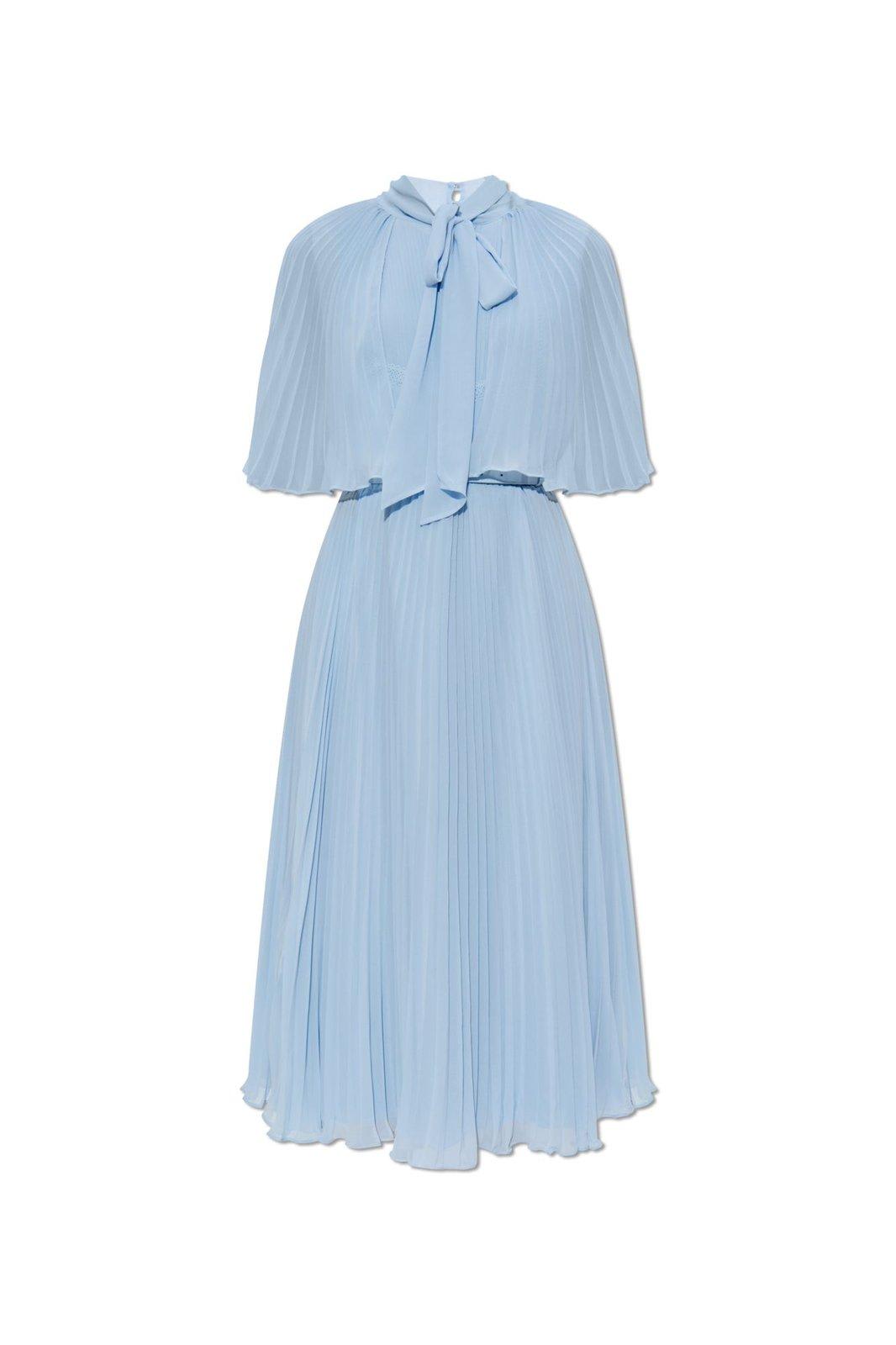 Pleated Chiffon Cape Midi Dress