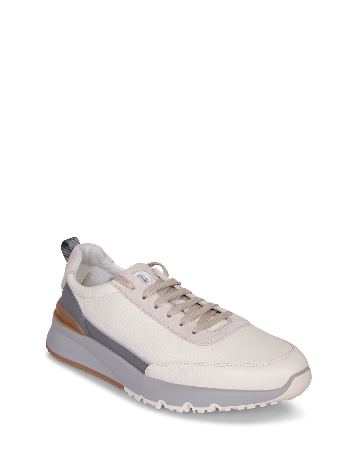 Shop Brunello Cucinelli Low Sneakers In White And Grey Leather