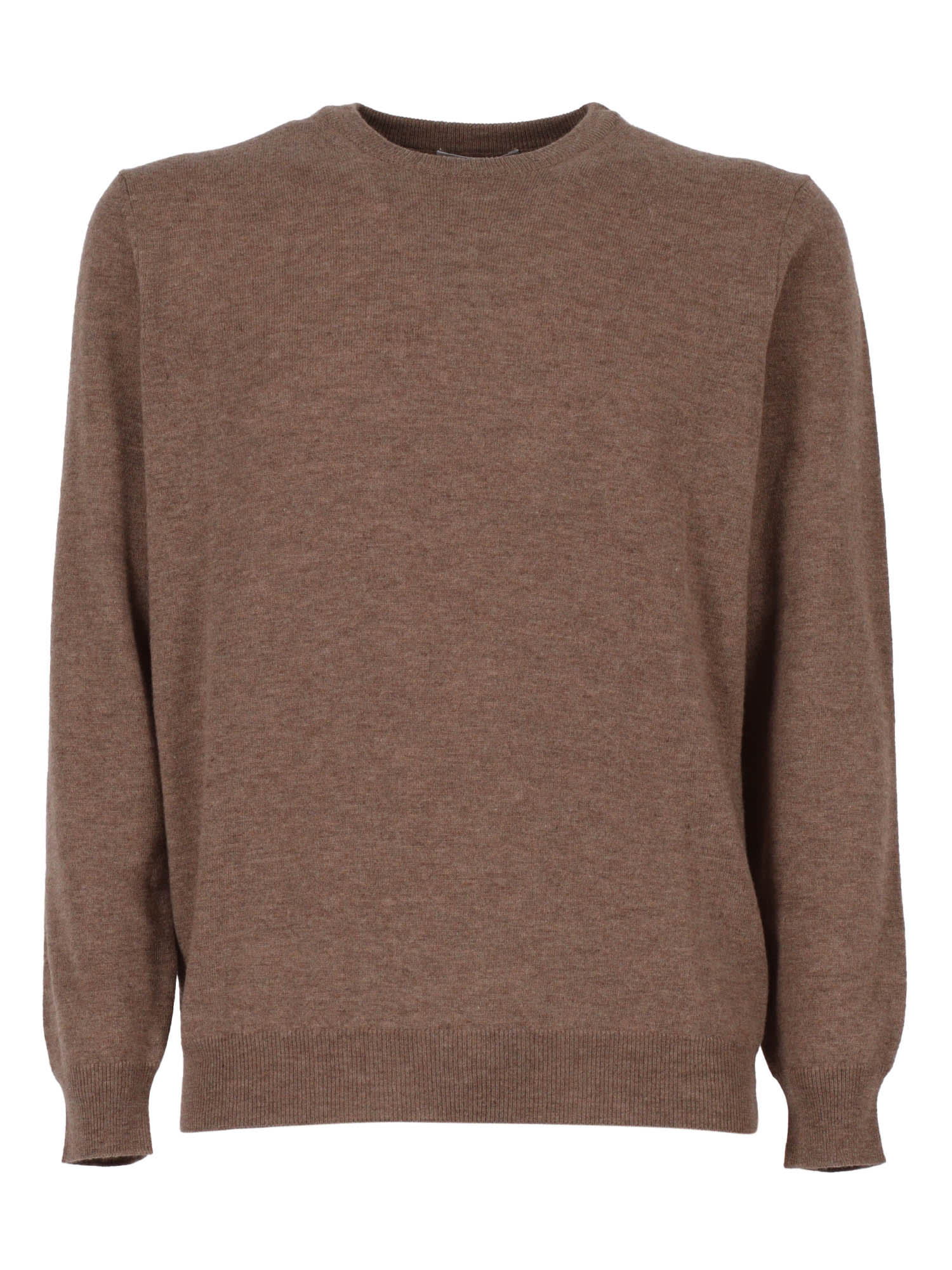Kangra Cashmere Basic Crew Neck Sweater With Alcantara Patches In Brown
