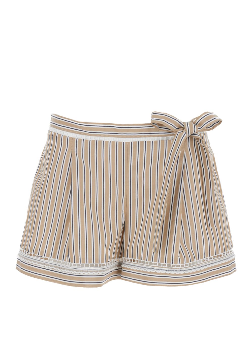 Shop Alberta Ferretti Beige Striped Shorts In Cotton Woman