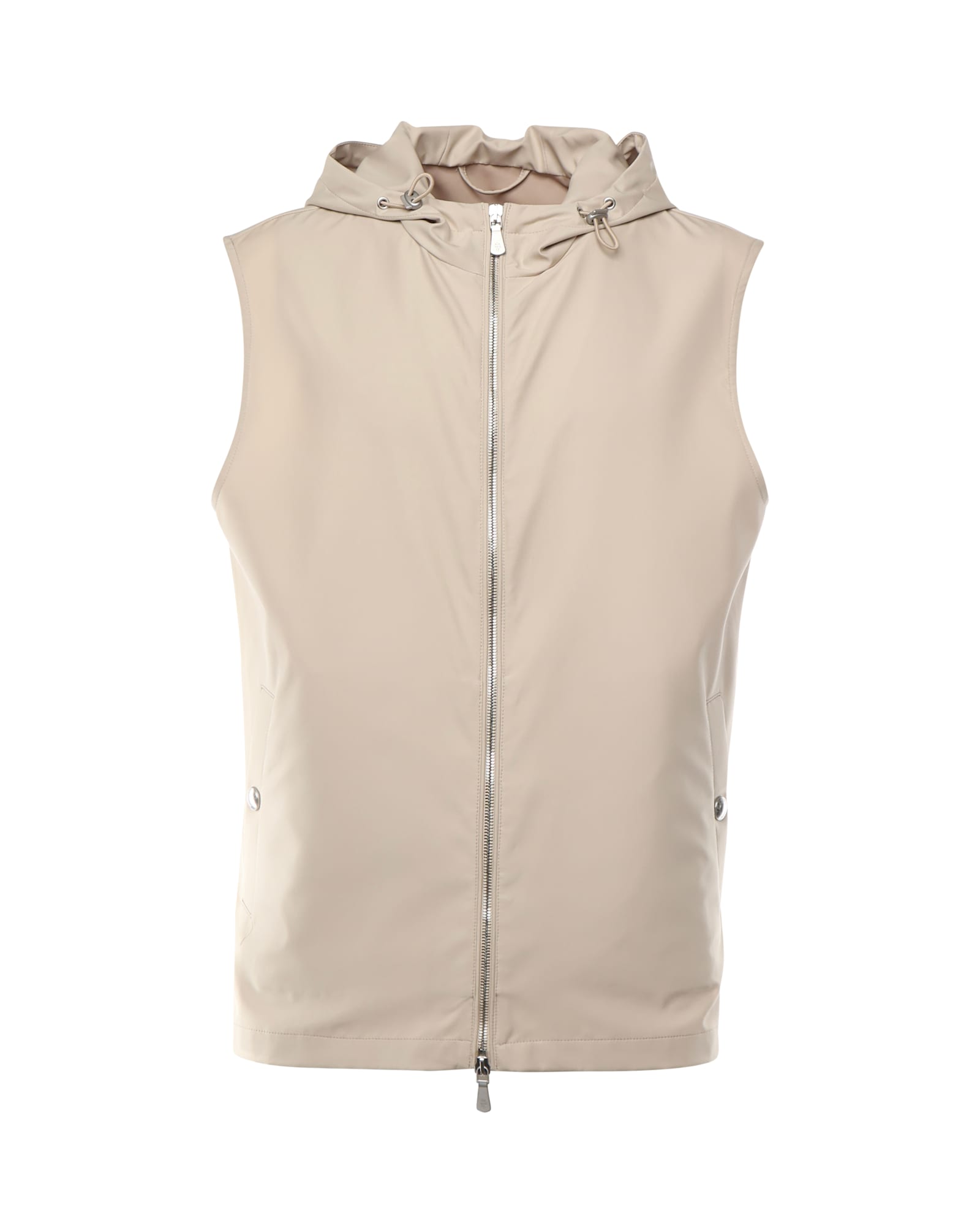Eleventy Silk Hooded Vest In Sand