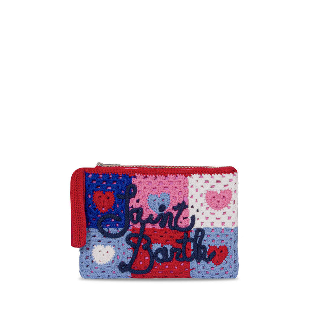 Mc2 Saint Barth Crochet Pochette With Heart Embroidery In Red