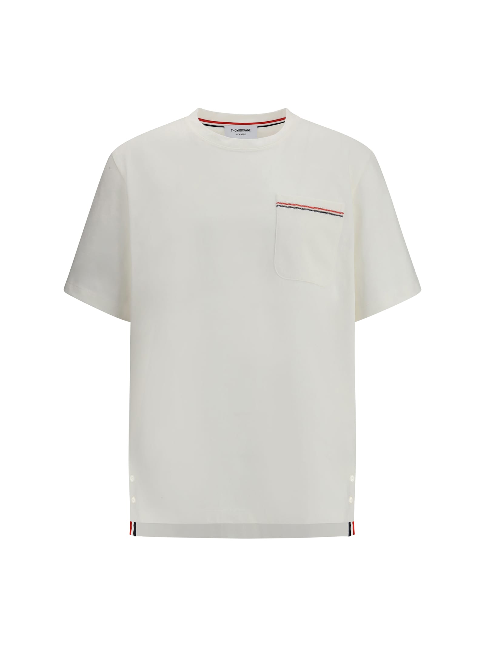 Thom Browne Oversized Short Sleeve Tee With Embroidered Rwb Pocket Trim In Heavy Jersey Clothing In White