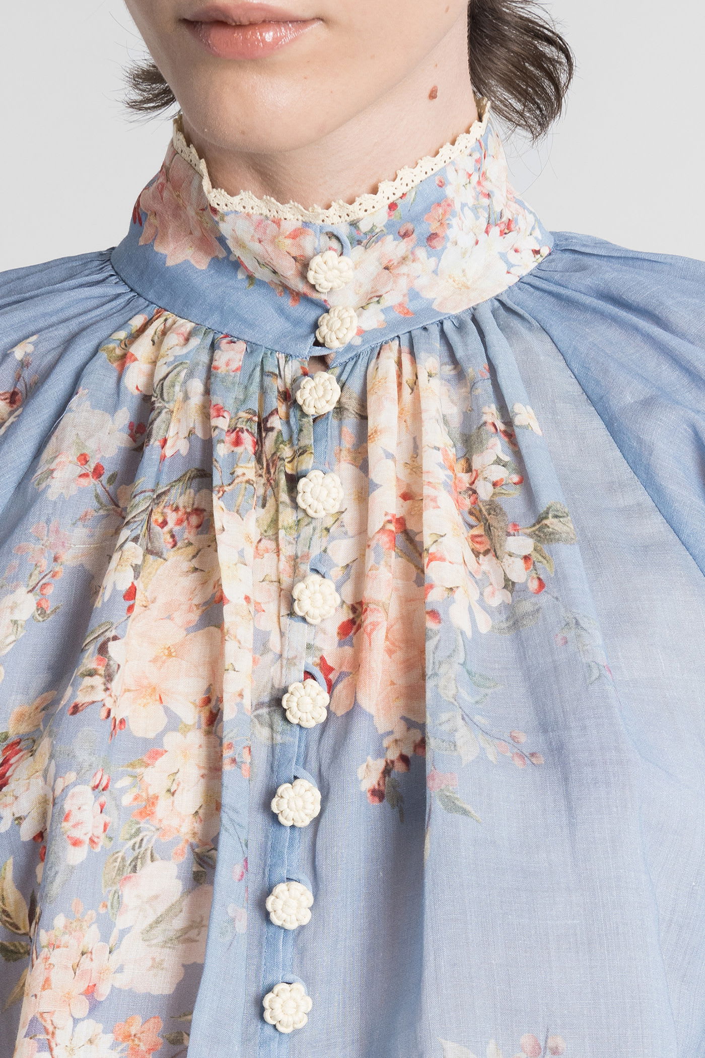 Zimmermann Womens Teal Blue Botanical Cascadian Billow Floral Woven Blouse In Blue
