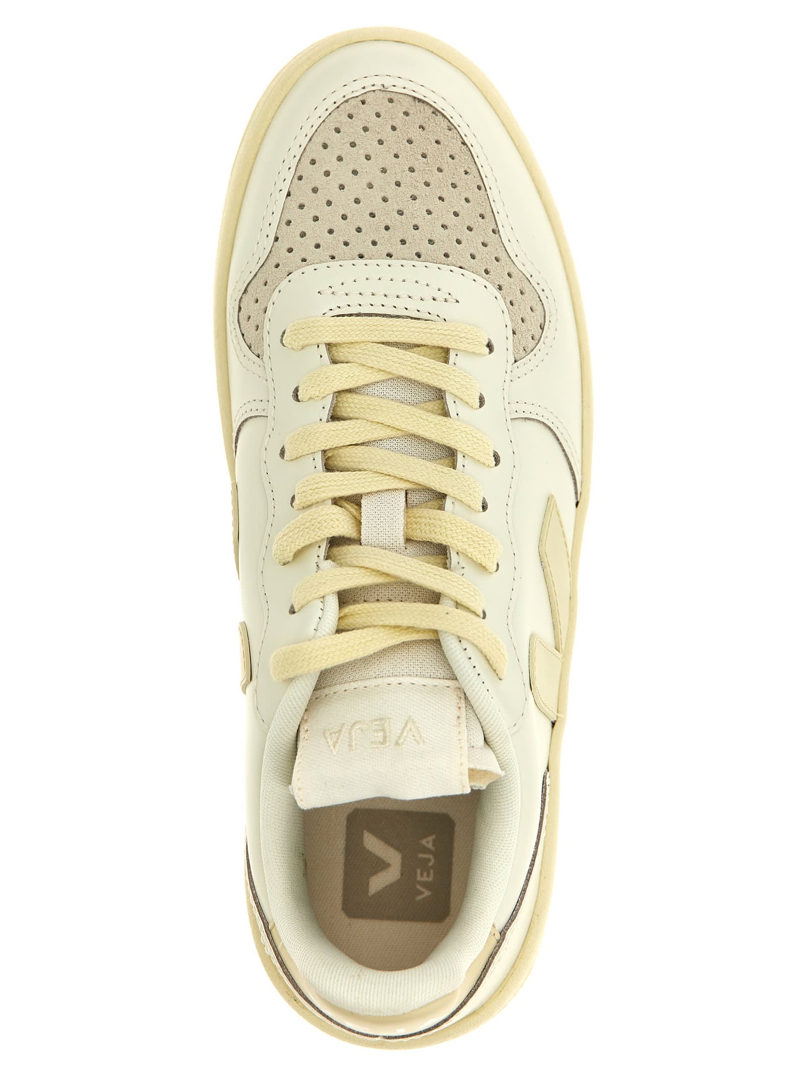 Veja V-10 Bicolor Leather Low-top Sneakers In White