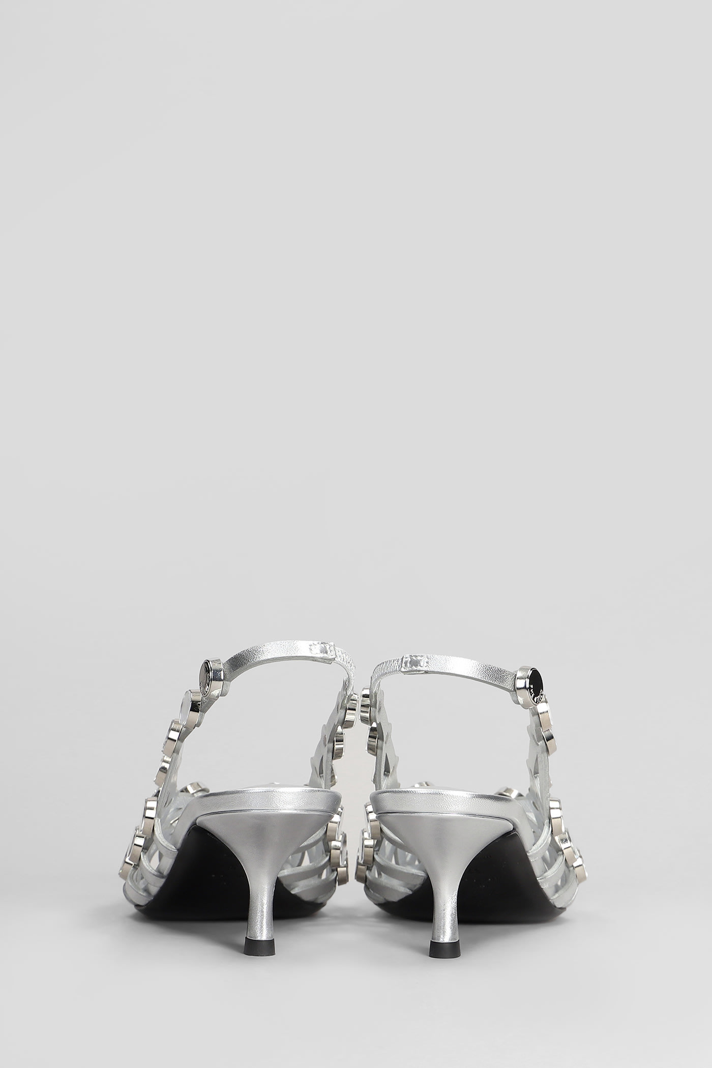 Attico Grid Studded Metallic Leather Slingback Pumps