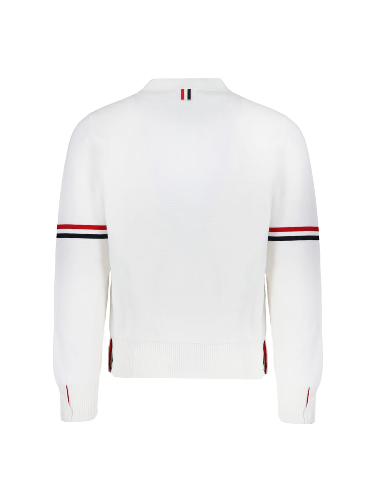 Shop Thom Browne Tricolor Detail Cardigan In White