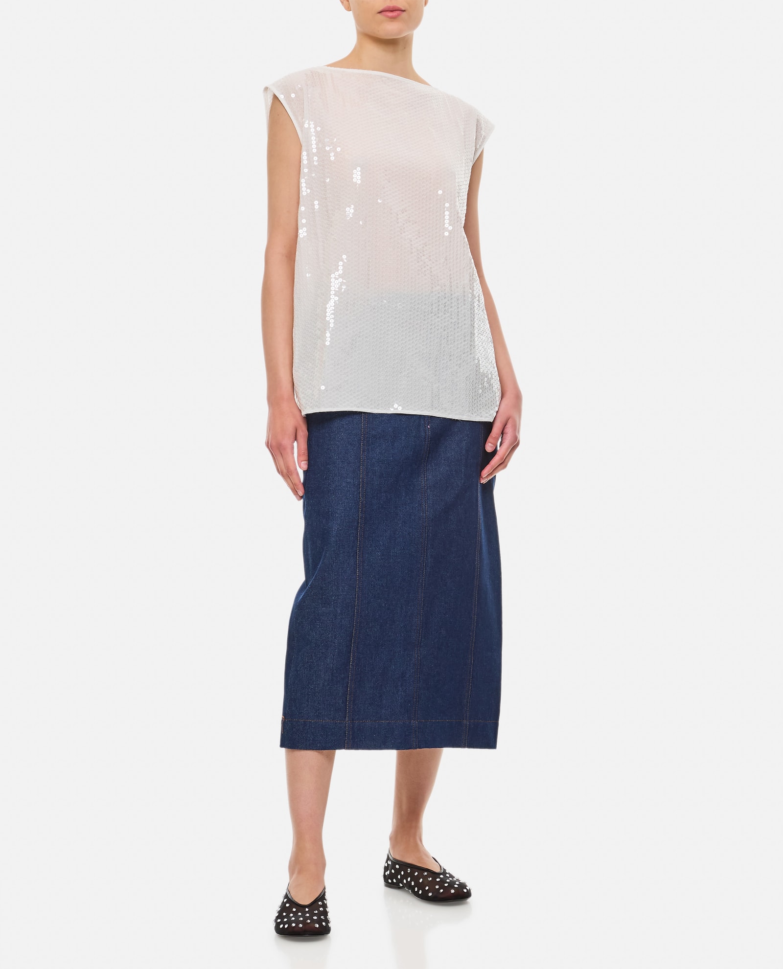 Shop Junya Watanabe Embroidered Sequins Top In White