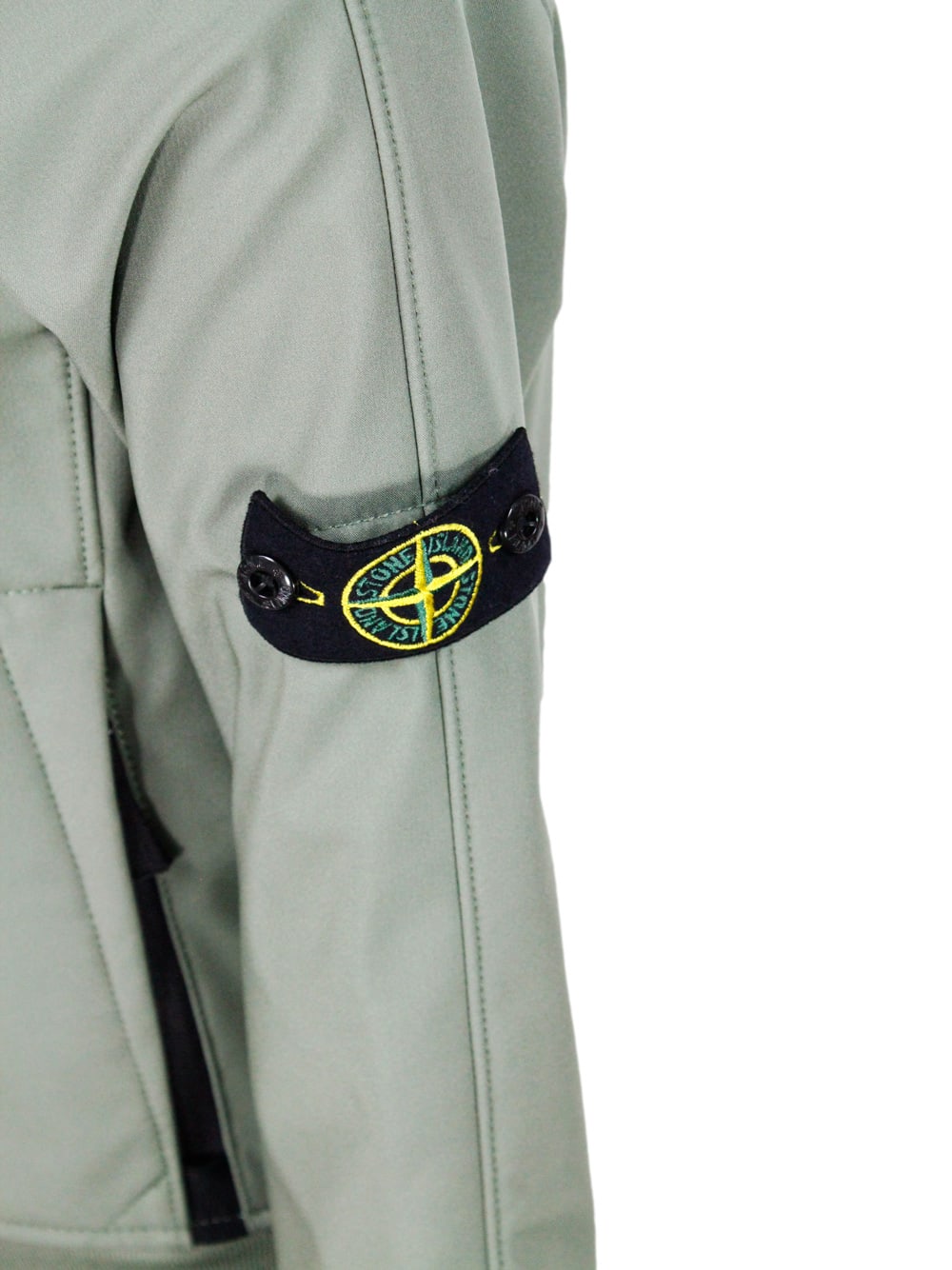 Stone Island Jacket In Water Resistant Technical Fabric With Hood And Zip Closure. Logo Applied On The Sleeve In Military