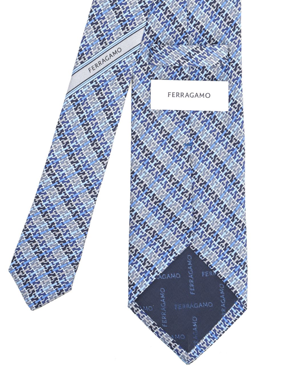 Ferragamo Gancini Chain Print Silk Tie Ties And Bow Ties Blue In Blue