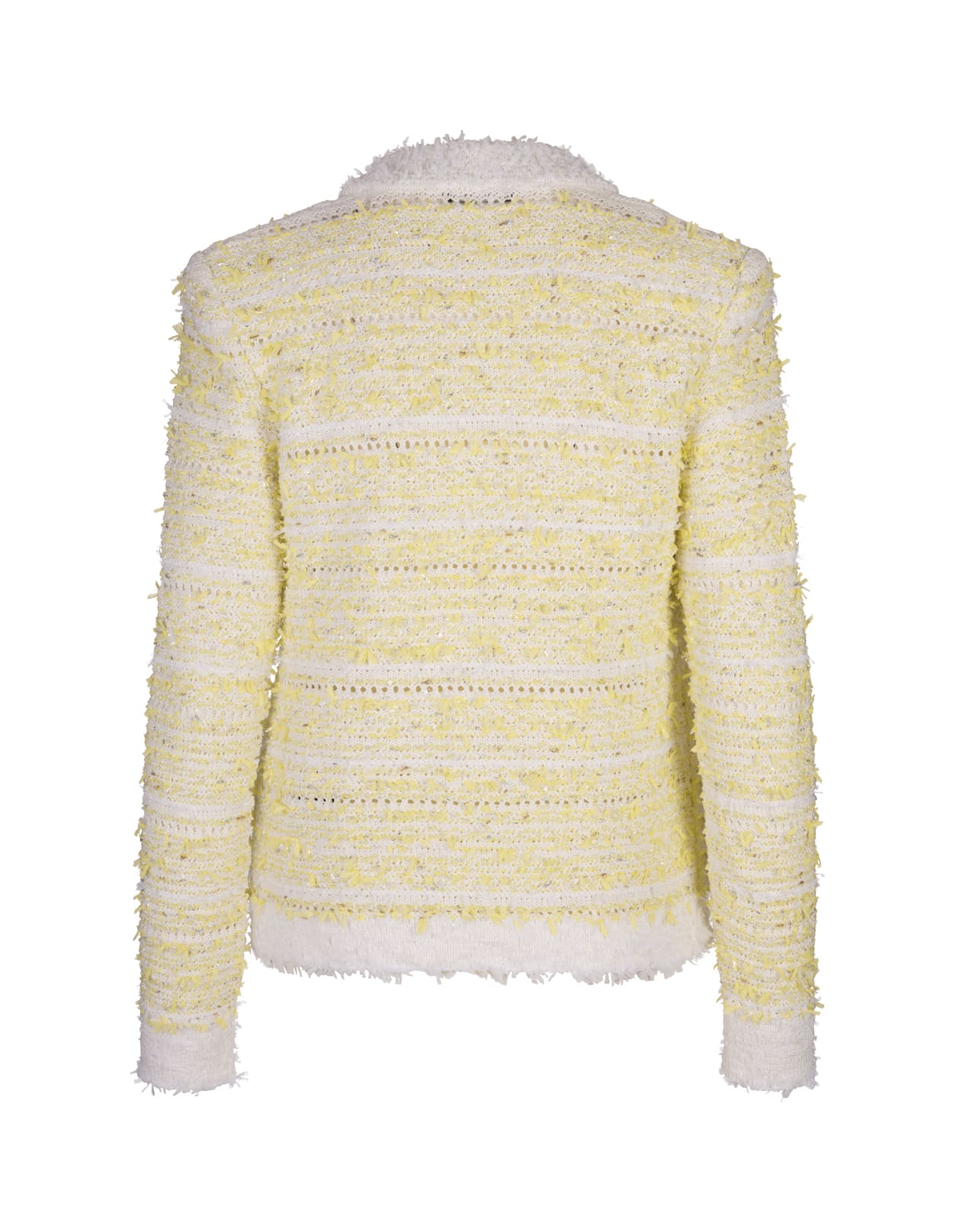 Shop Balmain Yellow And White Knitted Short Cardigan In Bianco E Giallo