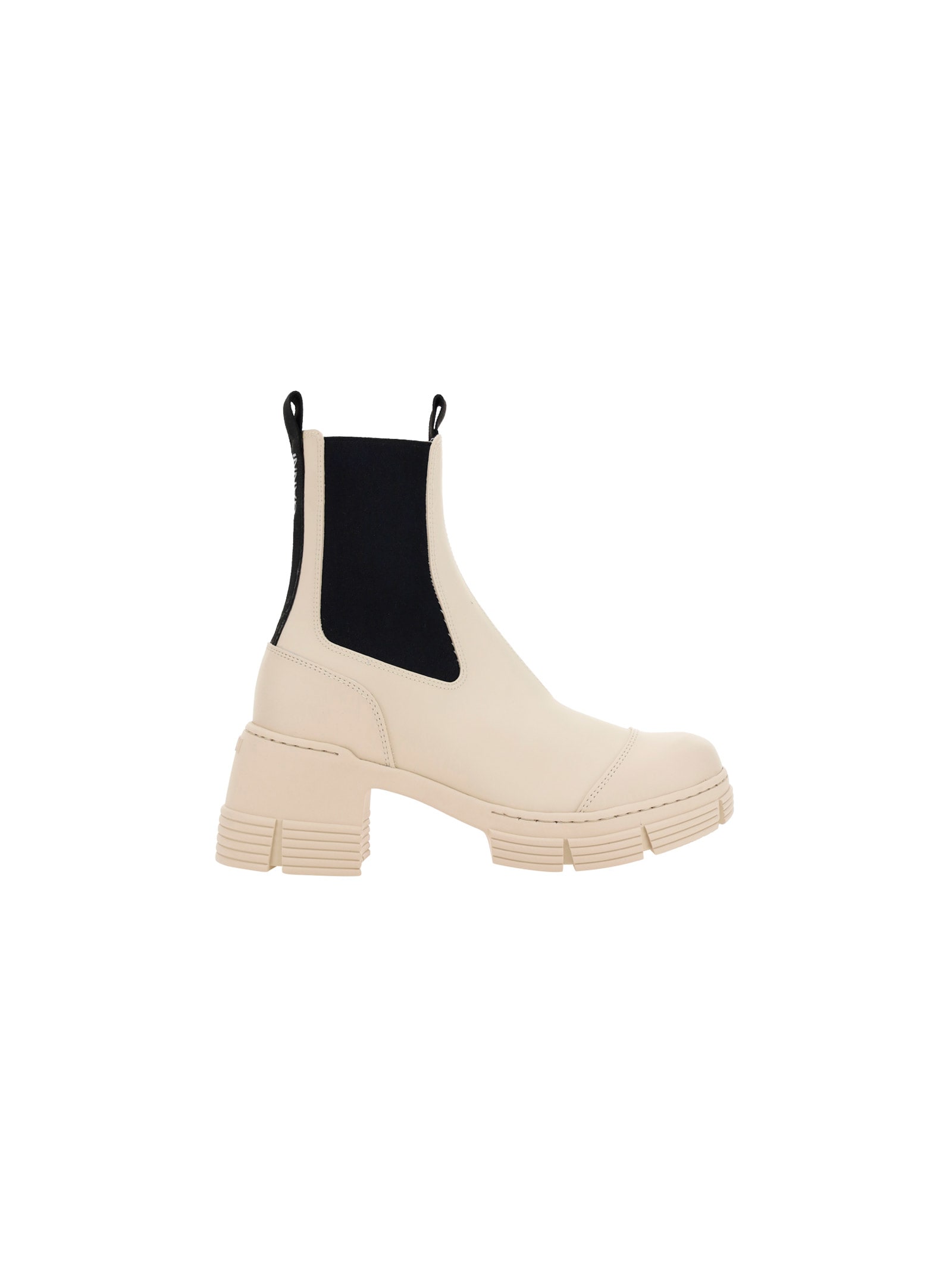 Ganni Rubbed Heeled City Boot In Yellow Cream