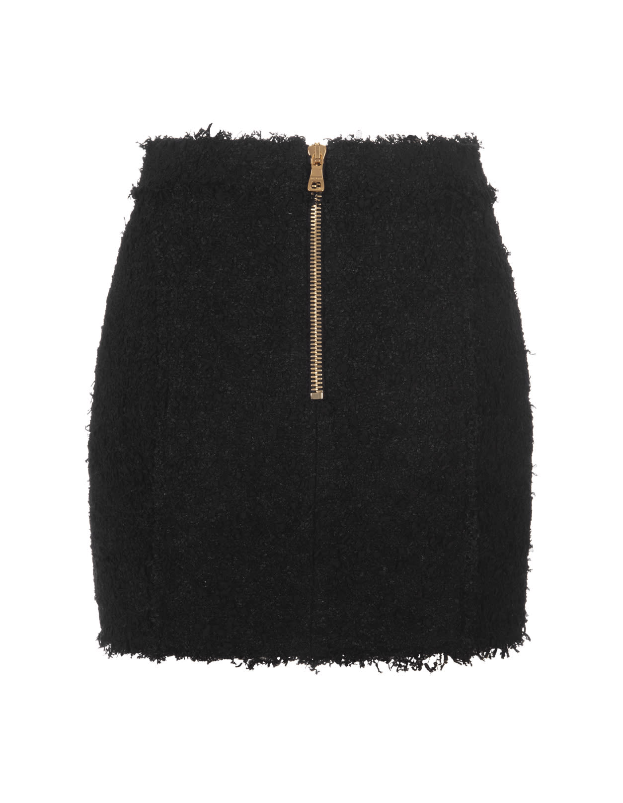 Shop Balmain Black Tweed Skirt With Gold Buttons In Pa Noir