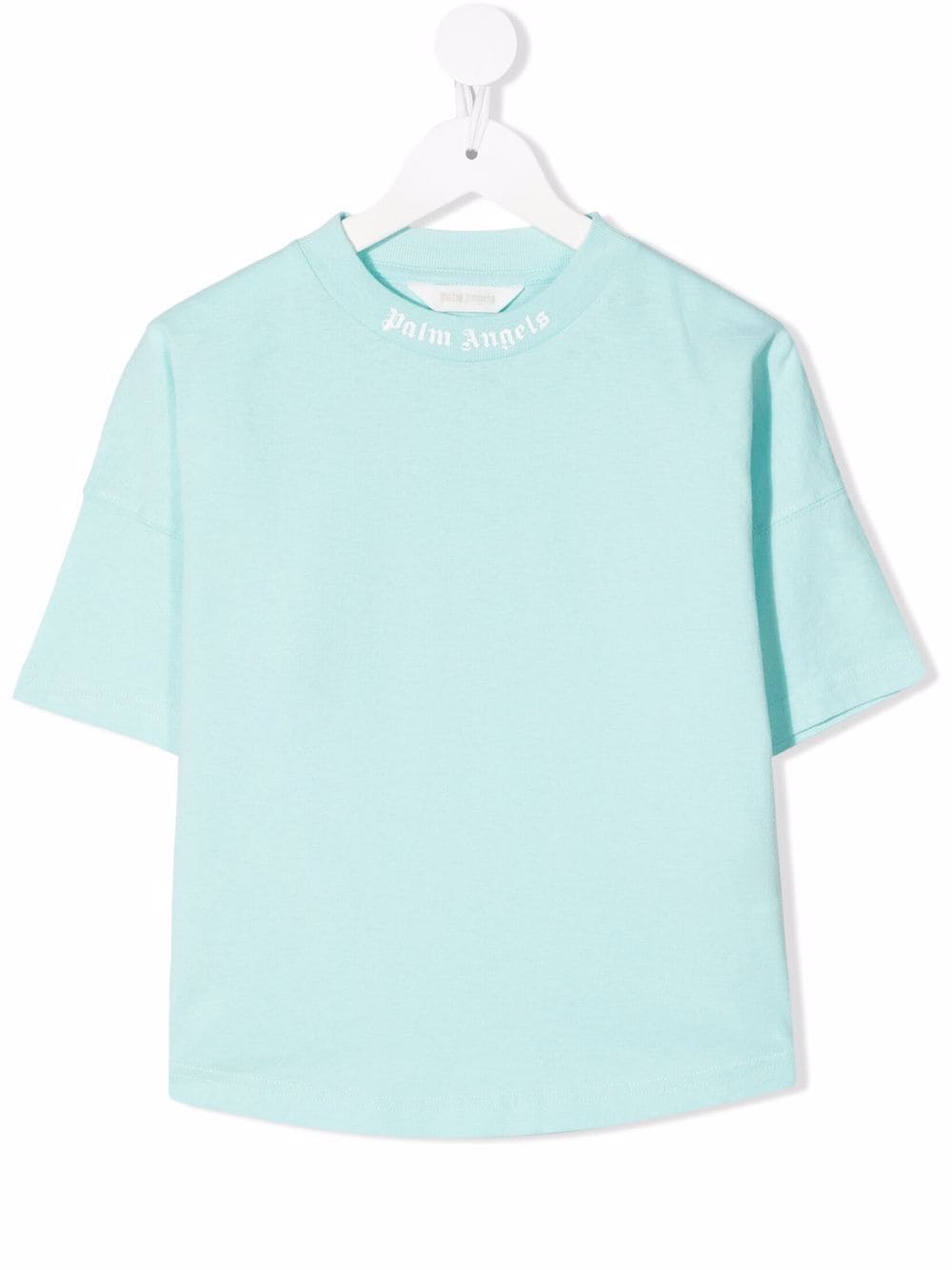 PALM ANGELS KIDS CYAN LOGO T-SHIRT