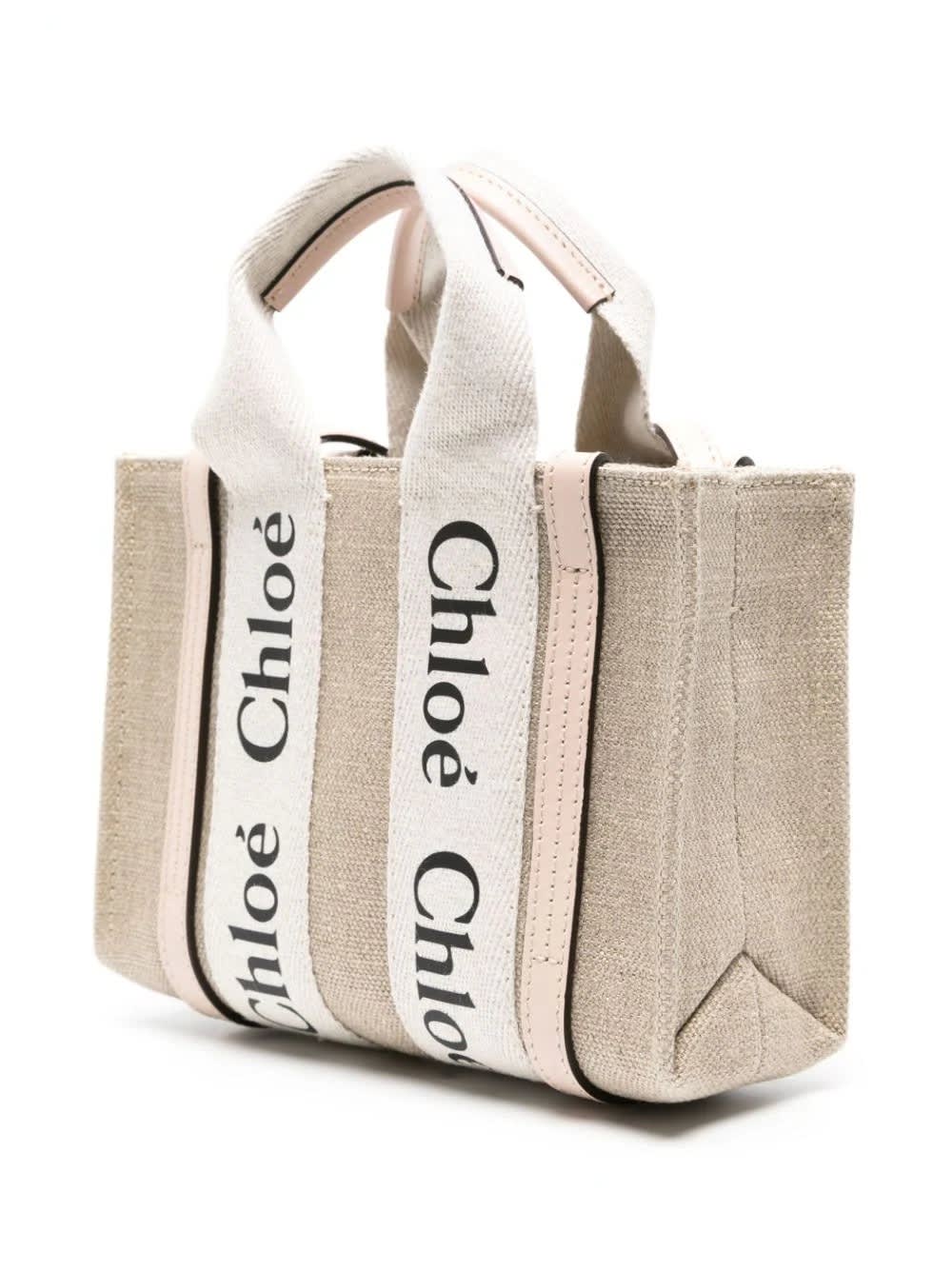 Shop Chloé White And Pink Woody Mini Tote Bag