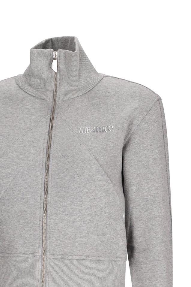Attico High Collar Ribbed Sweatshirt In Melange Grey