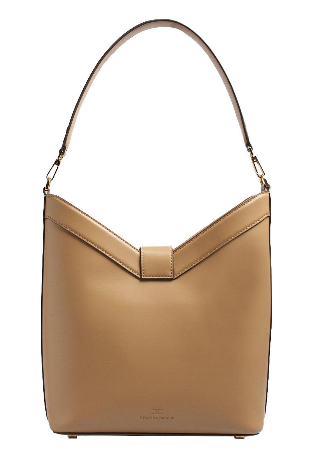 Shop Elisabetta Franchi Logo-plaque Shoulder Bag In Brown