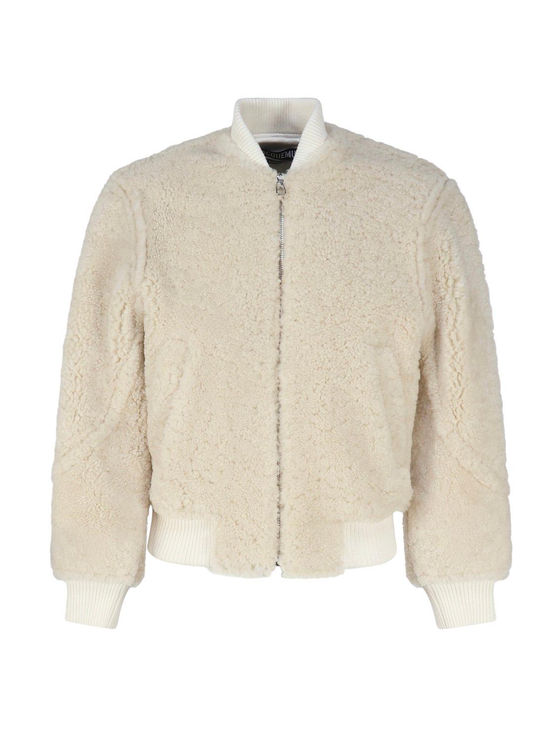 Shop Jacquemus Le Blouson Pilou Shearling Bomber Jacket In White
