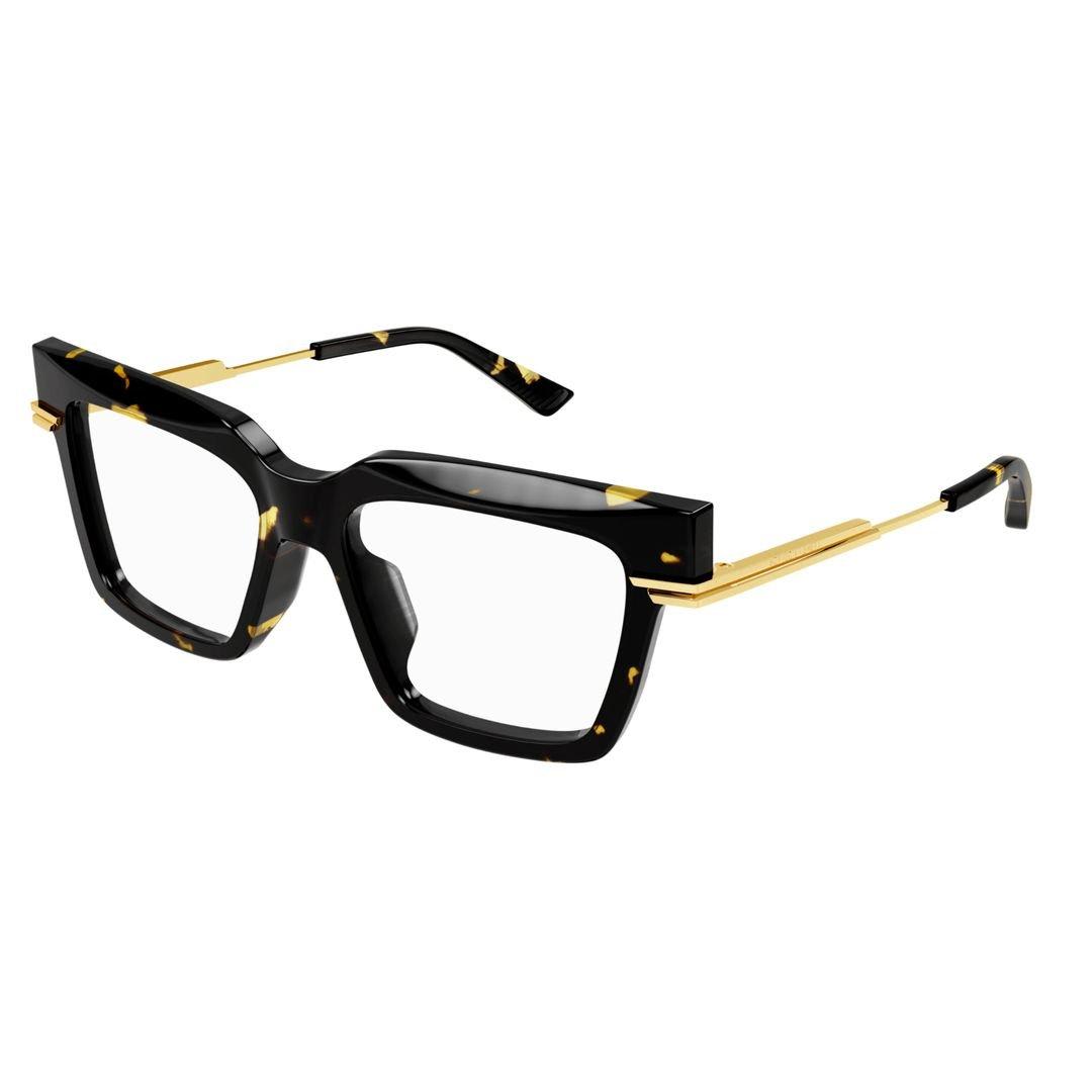 Shop Bottega Veneta Square Frame Glasses In 002 Havana Gold Transpare