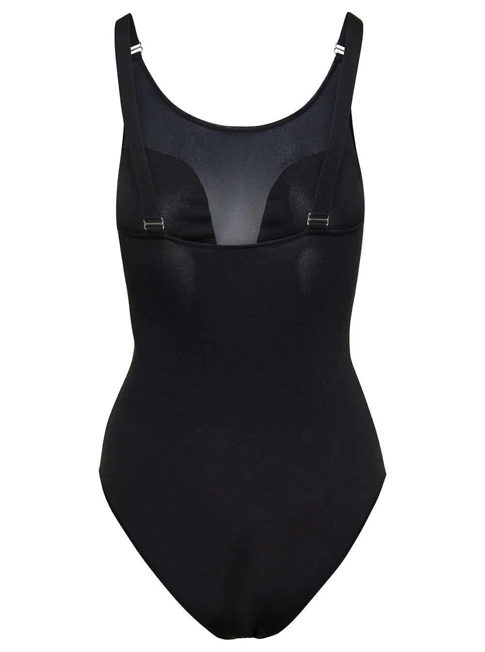Shop Alexander Mcqueen Black Body-suit With Mesh Details And Adjustable Strap In Silk Blend Woman