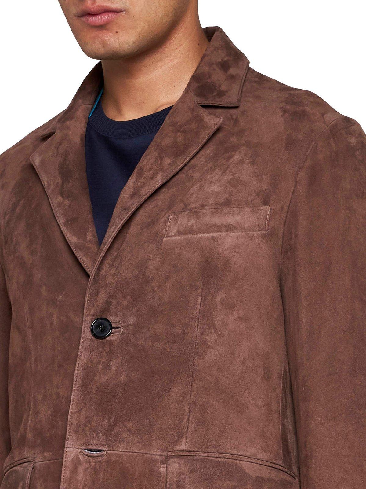 Shop Paul Smith Buttoned Leather Jacket In Brown