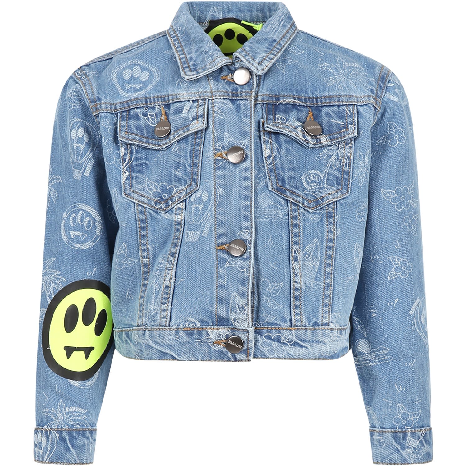 Barrow Light Blue Jacket For Kids With Iconic Smiley In Denim