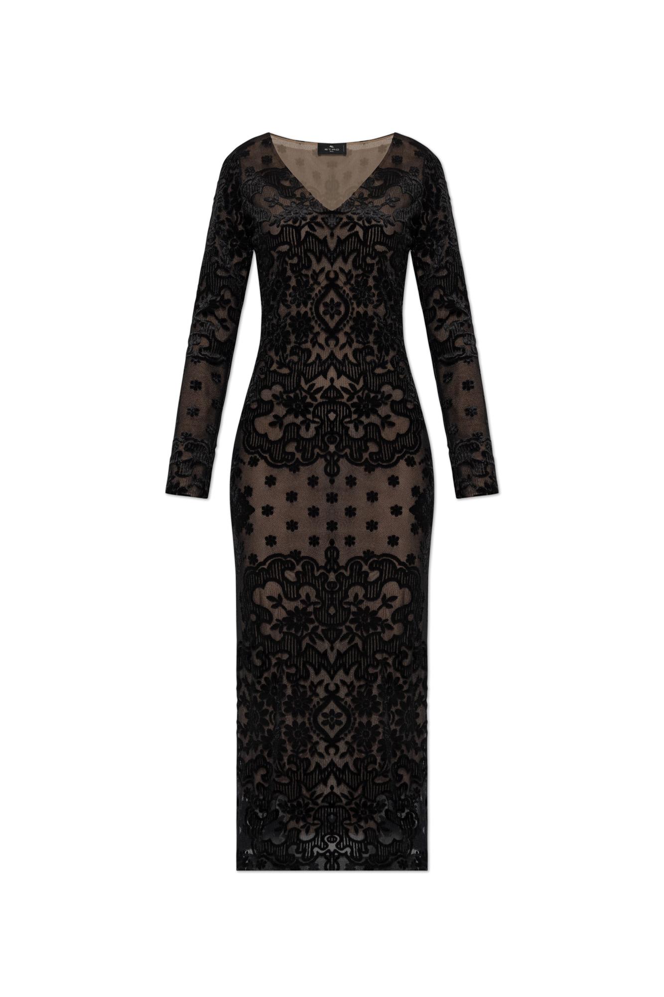 Shop Etro Dress With Pattern And Velvet Finish In Black