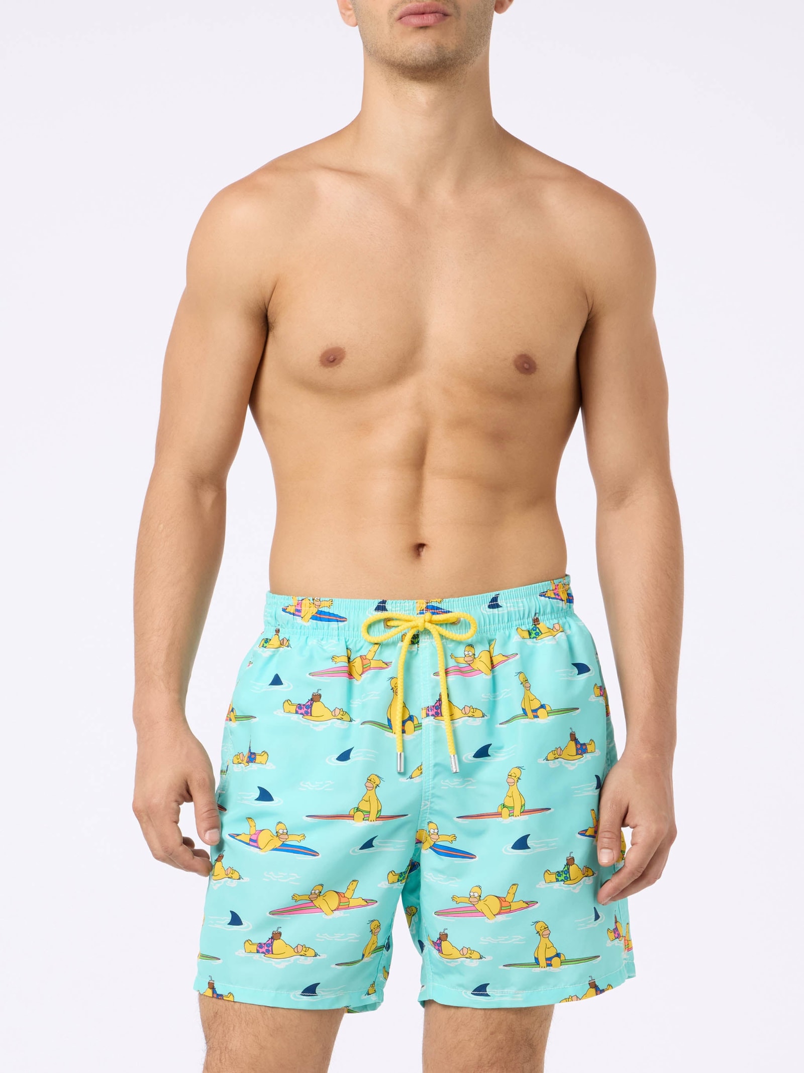Mc2 Saint Barth Man Mid-length Gustavia Swim-shorts With Homer Simpson Print The Simpsons Special Edition In Green