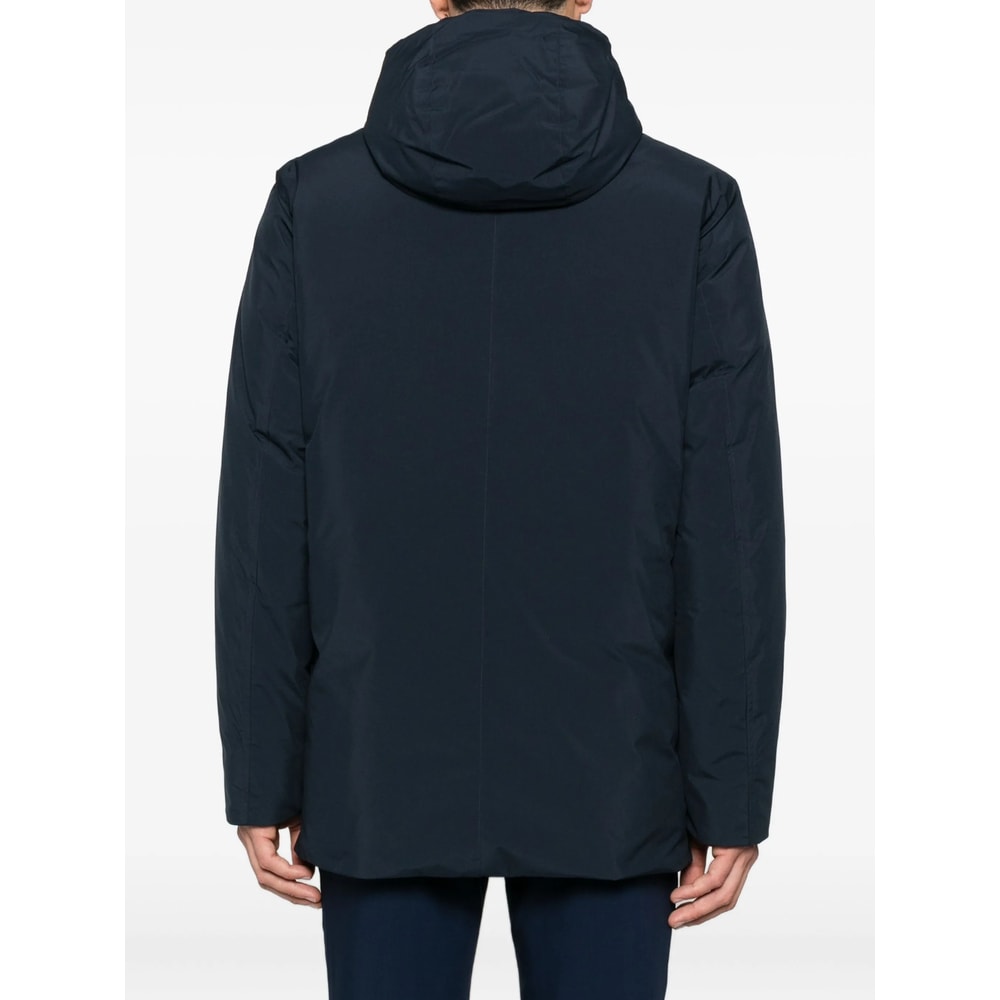 Woolrich Relaxed-fit Hooded Coat With Button Closure And Multiple Pockets In Blue
