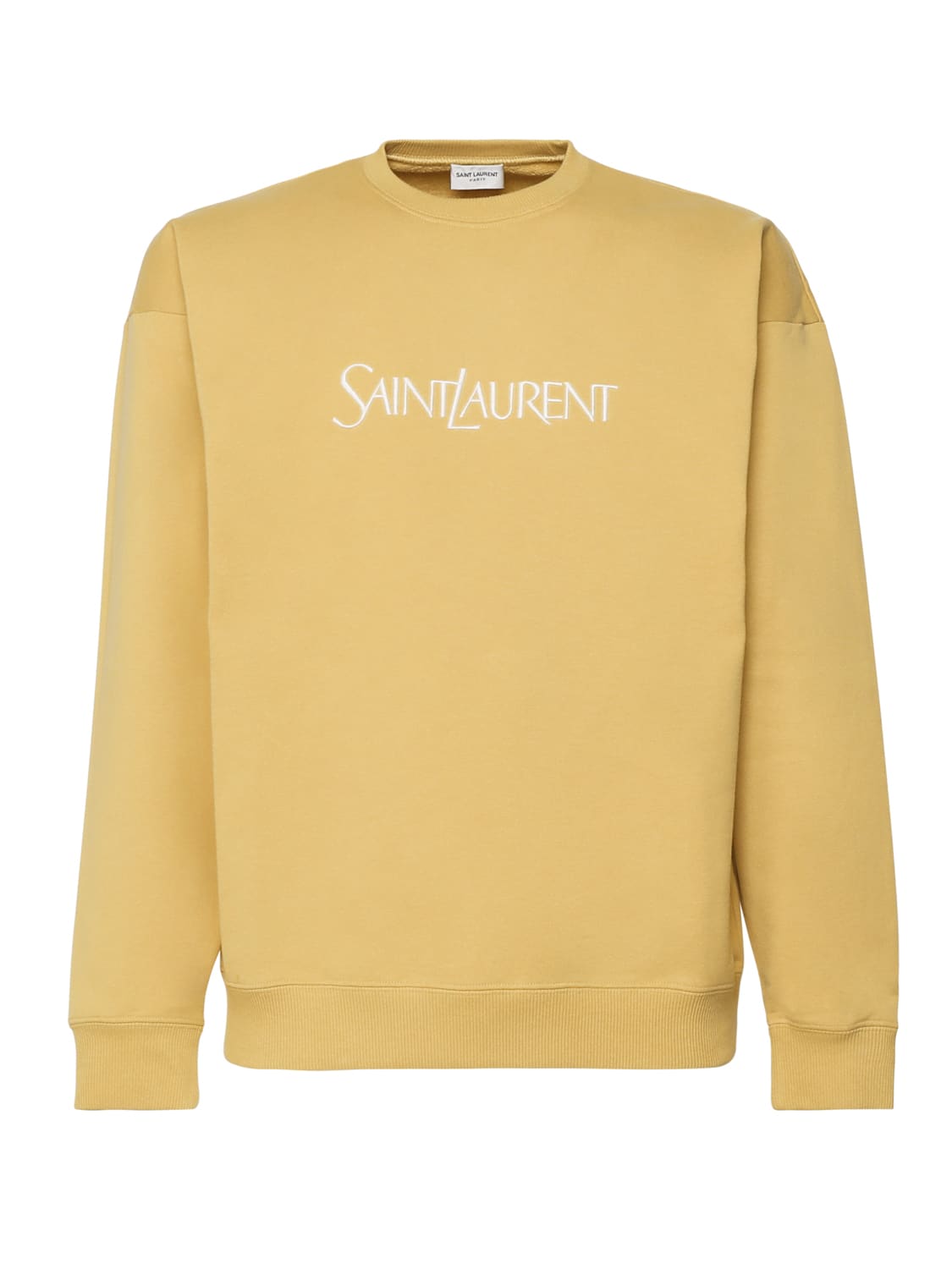 Shop Saint Laurent Logo Cotton Knit In Jaune/naturel