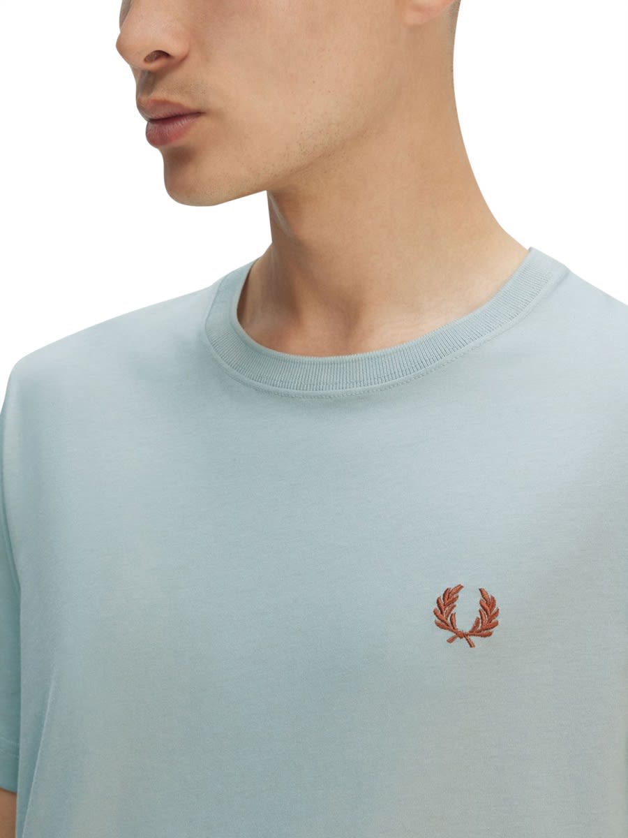 Fred Perry Logo-embroidered Cotton T-shirt In Baby Blue