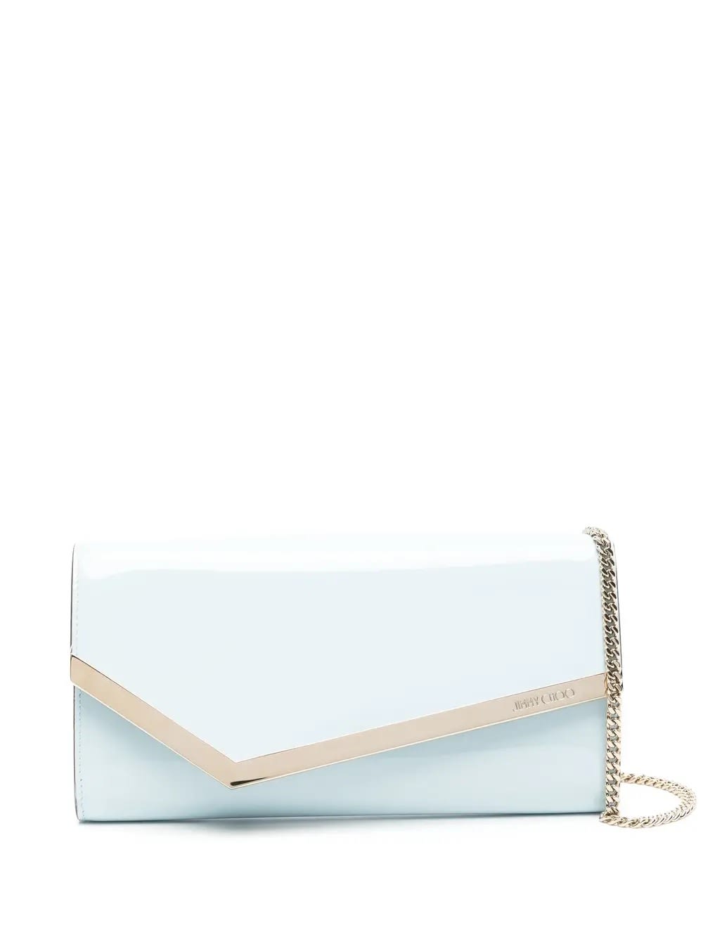 Shop Jimmy Choo Emmie Clutch Bag In Ice Blue Patent Leather