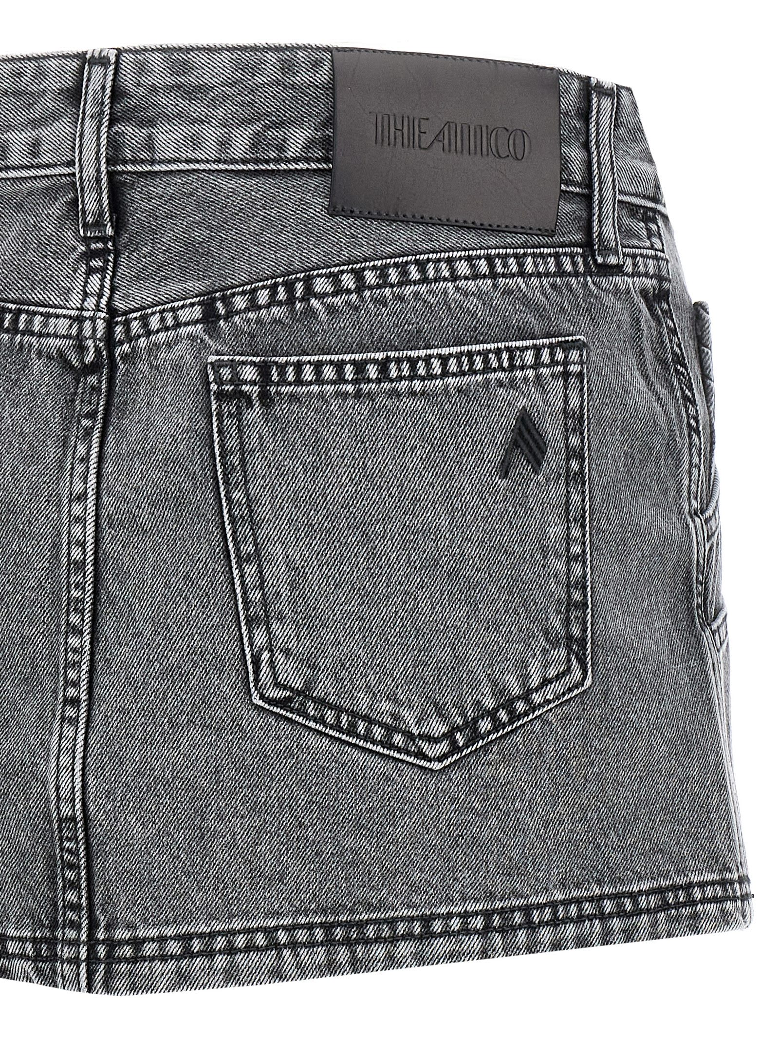 Attico Gray High-waisted Slim Fit Denim Mini Skirt In Gray