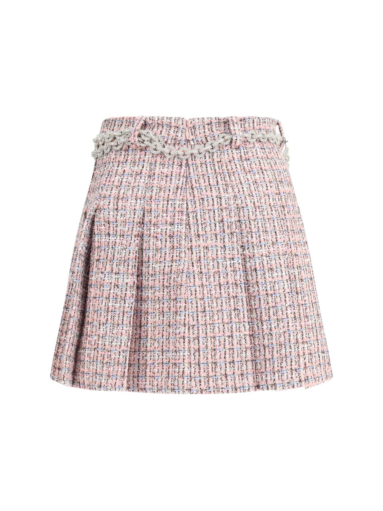 Self-portrait Boucle Pleated Mini Skirt Chain In Pink